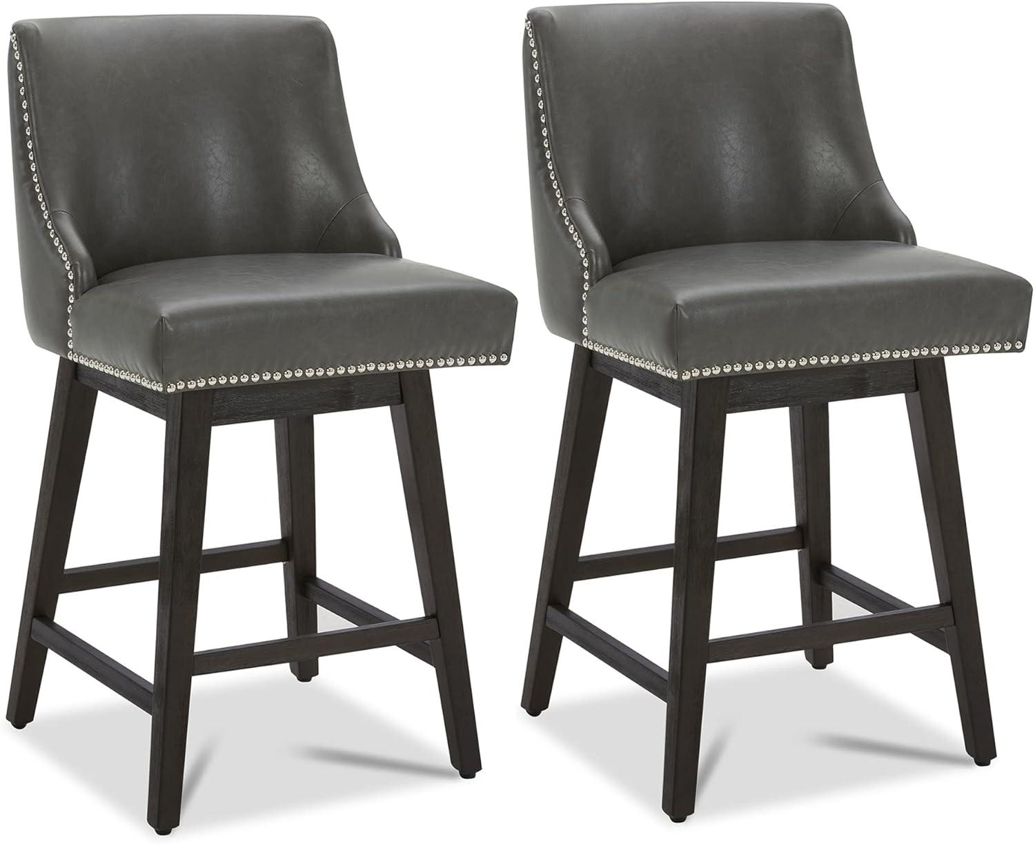 image:imageCHITA Counter Height Swivel Bar Stools Set of 2 FSC Certified Upholstered Counter Stools Modern Swivel Barstools with Wood Legs for Kitchen Island 26 Seat Height Fabric in LinenRetro Grey
