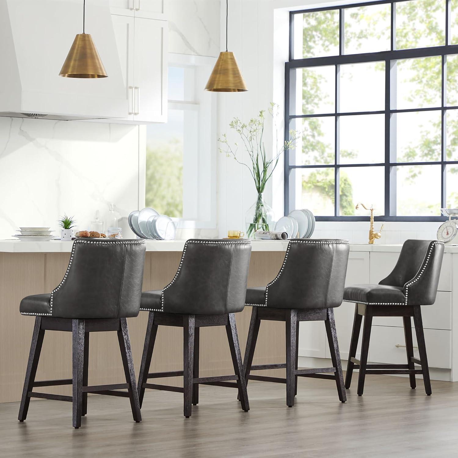image:imageCHITA Counter Height Swivel Bar Stools Set of 2 FSC Certified Upholstered Counter Stools Modern Swivel Barstools with Wood Legs for Kitchen Island 26 Seat Height Fabric in LinenRetro Grey