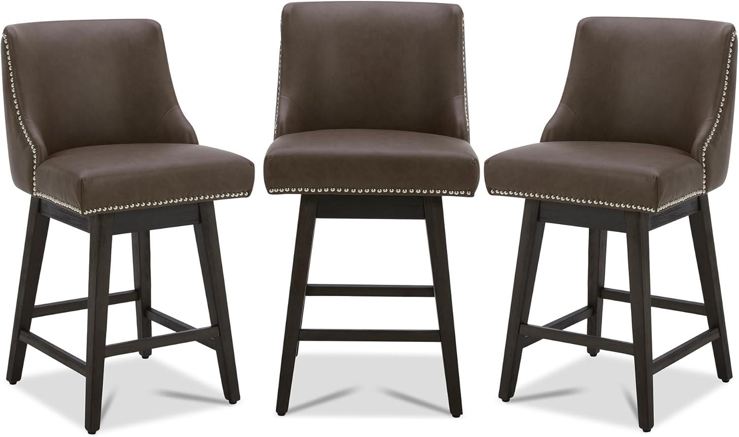 image:imageCHITA Counter Height Swivel Bar Stools Set of 2 FSC Certified Upholstered Counter Stools Modern Swivel Barstools with Wood Legs for Kitchen Island 26 Seat Height Fabric in LinenChocolate