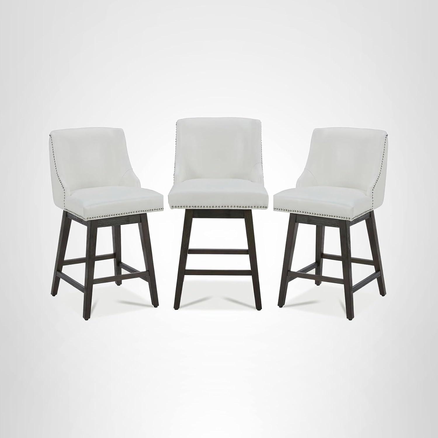 image:imageCHITA Counter Height Swivel Bar Stools Set of 2 FSC Certified Upholstered Counter Stools Modern Swivel Barstools with Wood Legs for Kitchen Island 26 Seat Height Fabric in LinenWhite
