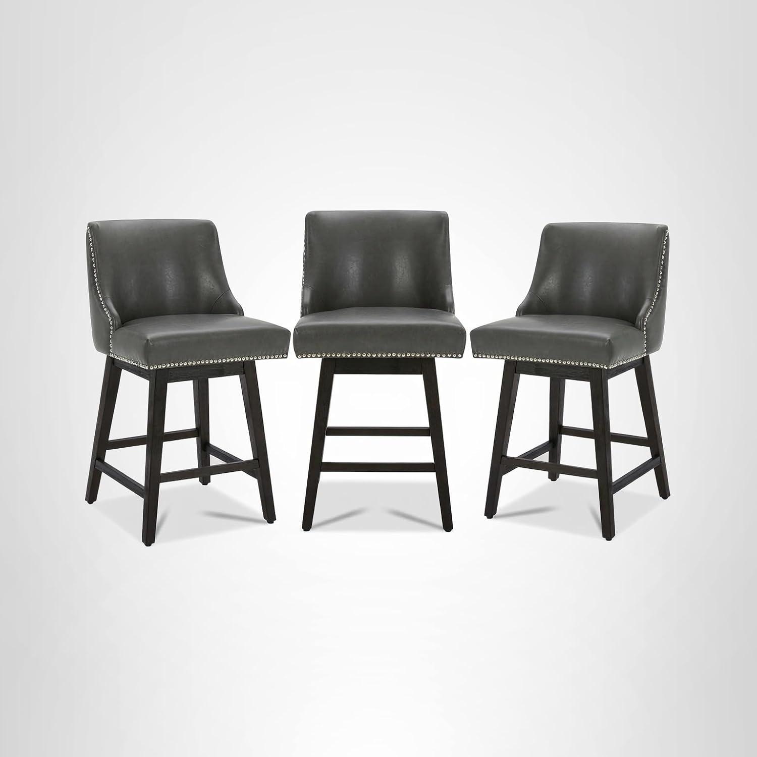 image:imageCHITA Counter Height Swivel Bar Stools Set of 2 FSC Certified Upholstered Counter Stools Modern Swivel Barstools with Wood Legs for Kitchen Island 26 Seat Height Fabric in LinenRetro Grey