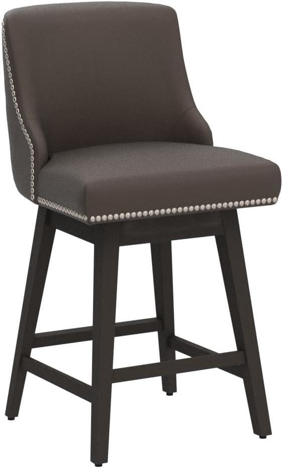 image:imageCHITA Counter Height Swivel Bar Stools Set of 2 FSC Certified Upholstered Counter Stools Modern Swivel Barstools with Wood Legs for Kitchen Island 26 Seat Height Fabric in LinenChocolate