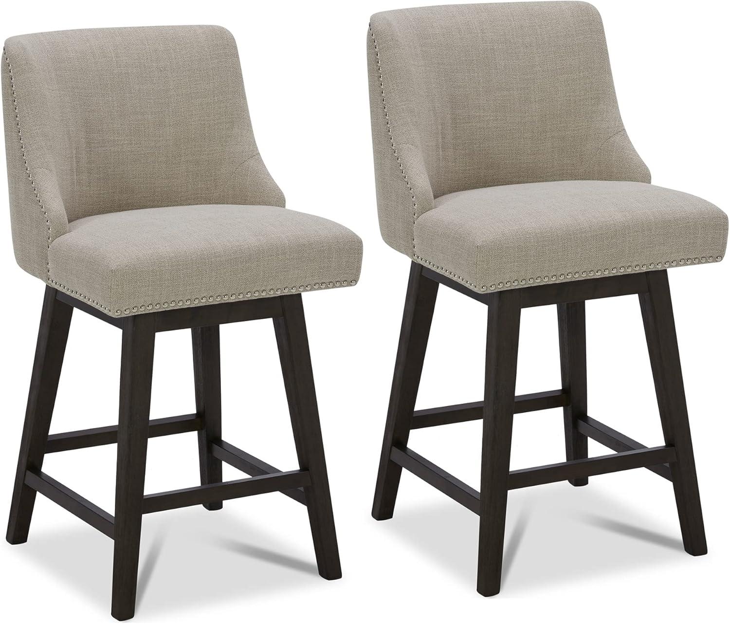 image:imageCHITA Counter Height Swivel Bar Stools Set of 2 FSC Certified Upholstered Counter Stools Modern Swivel Barstools with Wood Legs for Kitchen Island 26 Seat Height Fabric in LinenTan