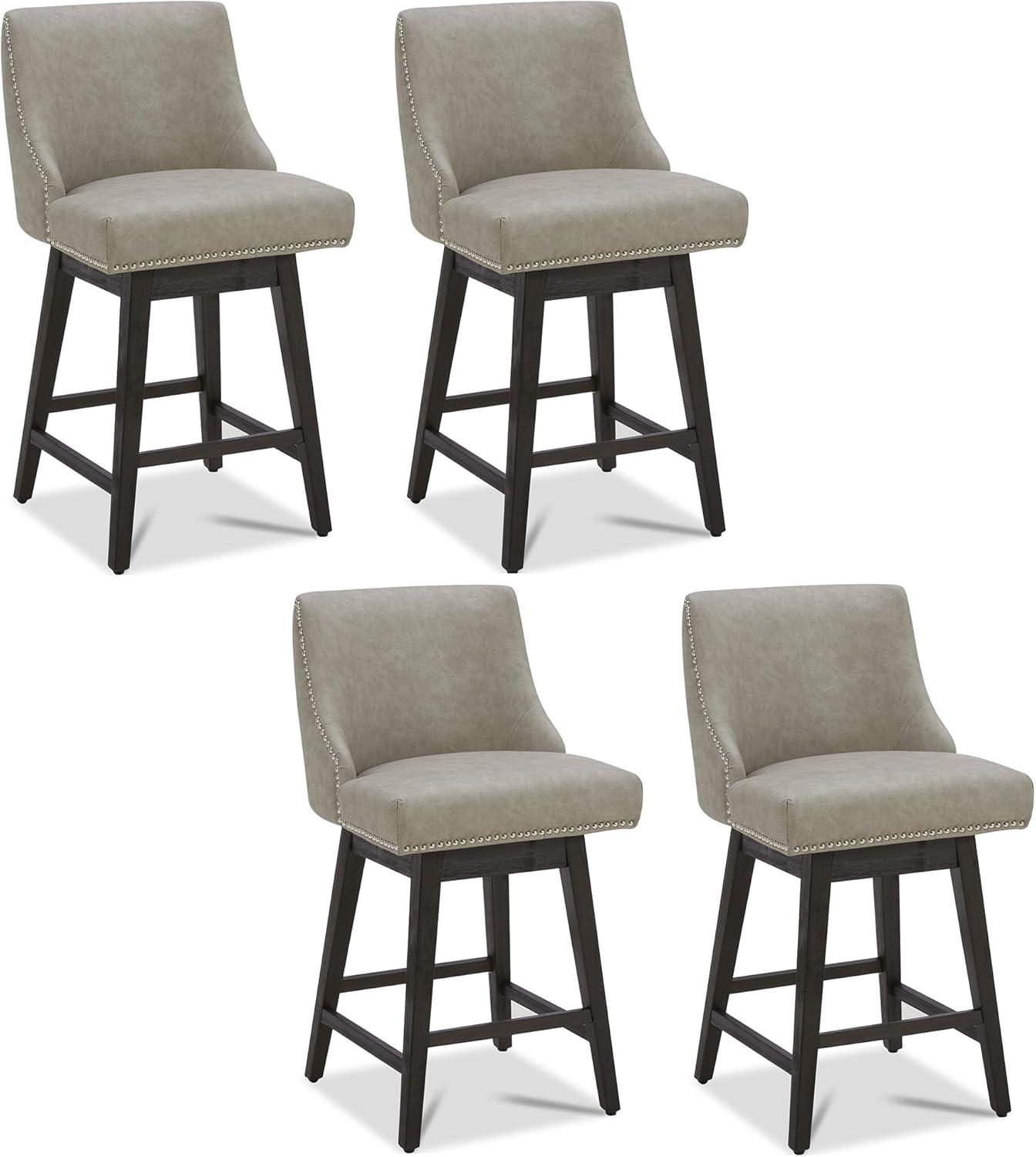 image:imageCHITA Counter Height Swivel Bar Stools Set of 2 FSC Certified Upholstered Counter Stools Modern Swivel Barstools with Wood Legs for Kitchen Island 26 Seat Height Fabric in LinenStone Grey