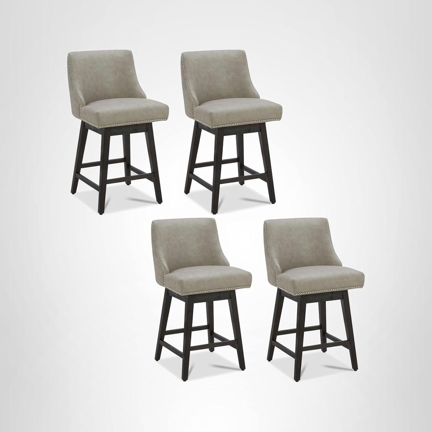 image:imageCHITA Counter Height Swivel Bar Stools Set of 2 FSC Certified Upholstered Counter Stools Modern Swivel Barstools with Wood Legs for Kitchen Island 26 Seat Height Fabric in LinenStone Grey