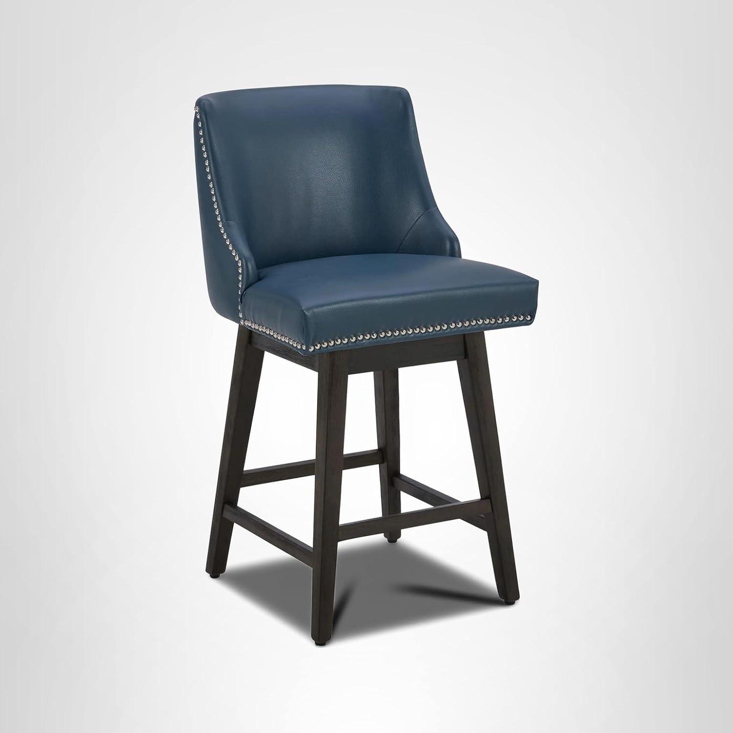 image:imageCHITA Counter Height Swivel Bar Stools Set of 2 FSC Certified Upholstered Counter Stools Modern Swivel Barstools with Wood Legs for Kitchen Island 26 Seat Height Fabric in LinenBlue