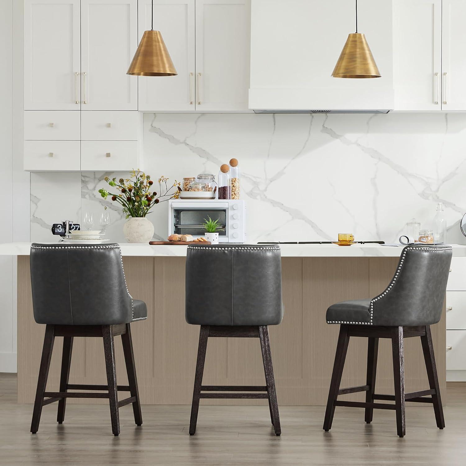 image:imageCHITA Counter Height Swivel Bar Stools Set of 2 FSC Certified Upholstered Counter Stools Modern Swivel Barstools with Wood Legs for Kitchen Island 26 Seat Height Fabric in LinenRetro Grey