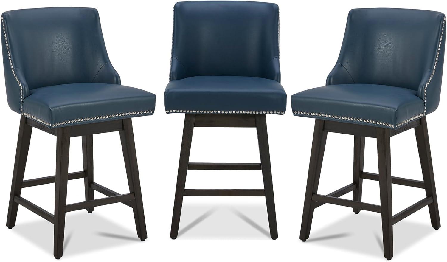 image:imageCHITA Counter Height Swivel Bar Stools Set of 2 FSC Certified Upholstered Counter Stools Modern Swivel Barstools with Wood Legs for Kitchen Island 26 Seat Height Fabric in LinenBlue