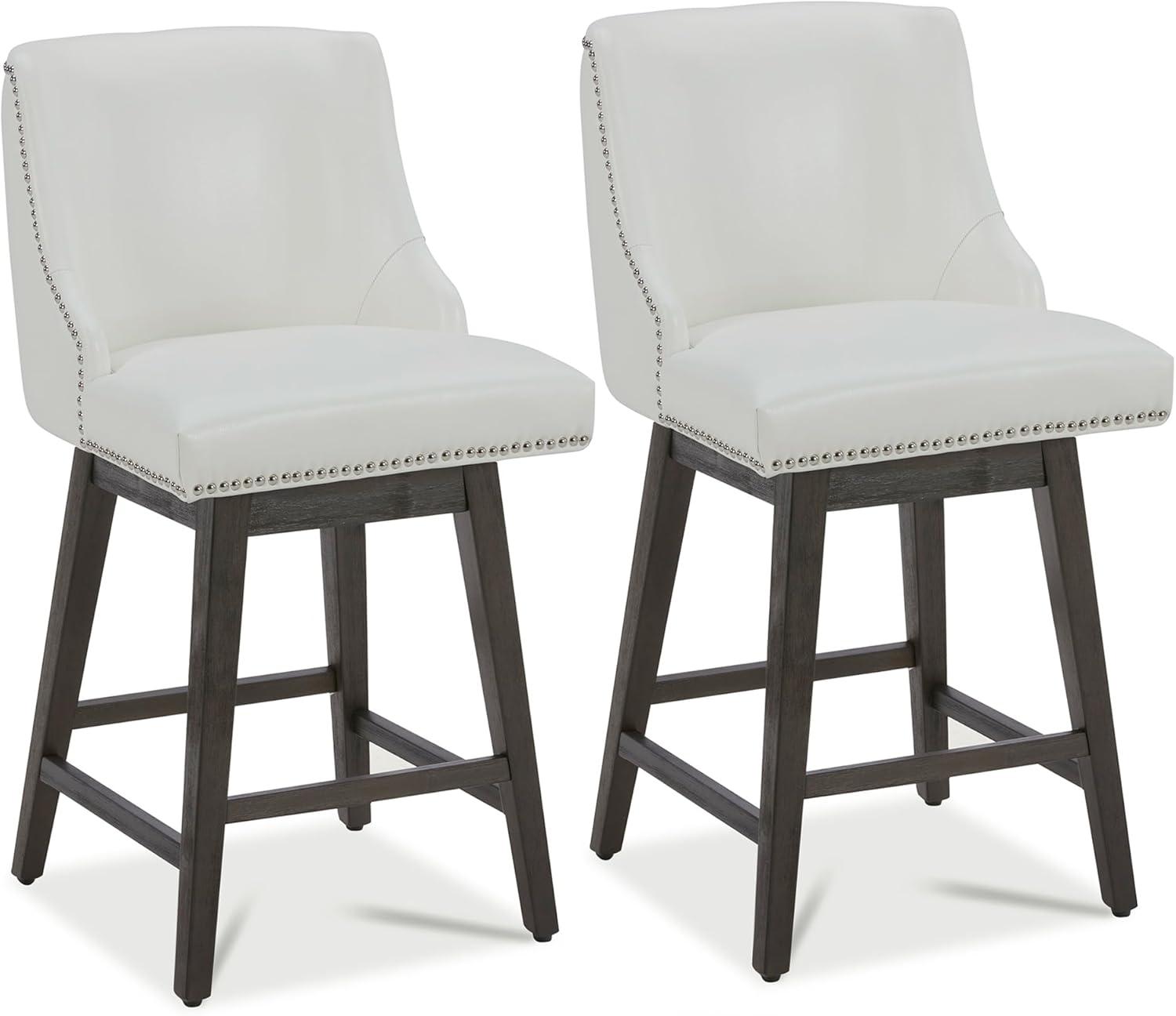 image:imageCHITA Counter Height Swivel Bar Stools Set of 2 FSC Certified Upholstered Counter Stools Modern Swivel Barstools with Wood Legs for Kitchen Island 26 Seat Height Fabric in LinenWhite