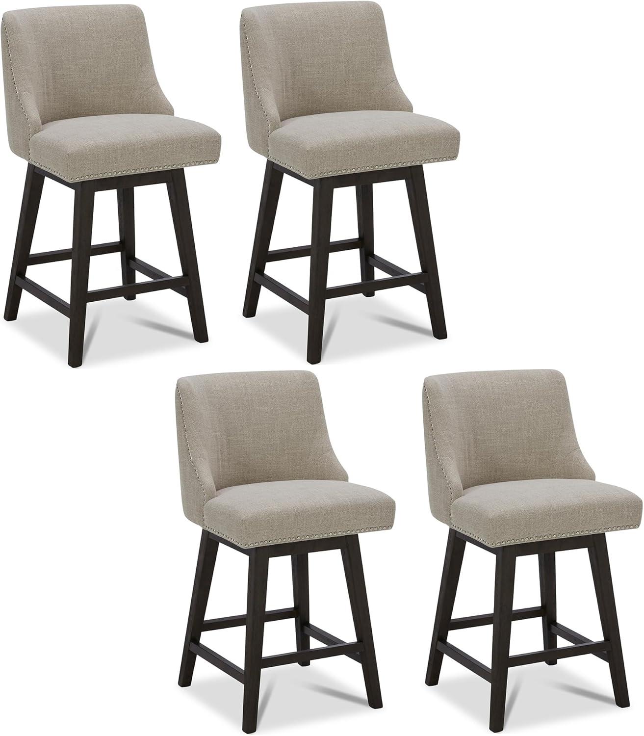 image:imageCHITA Counter Height Swivel Bar Stools Set of 2 FSC Certified Upholstered Counter Stools Modern Swivel Barstools with Wood Legs for Kitchen Island 26 Seat Height Fabric in LinenTan