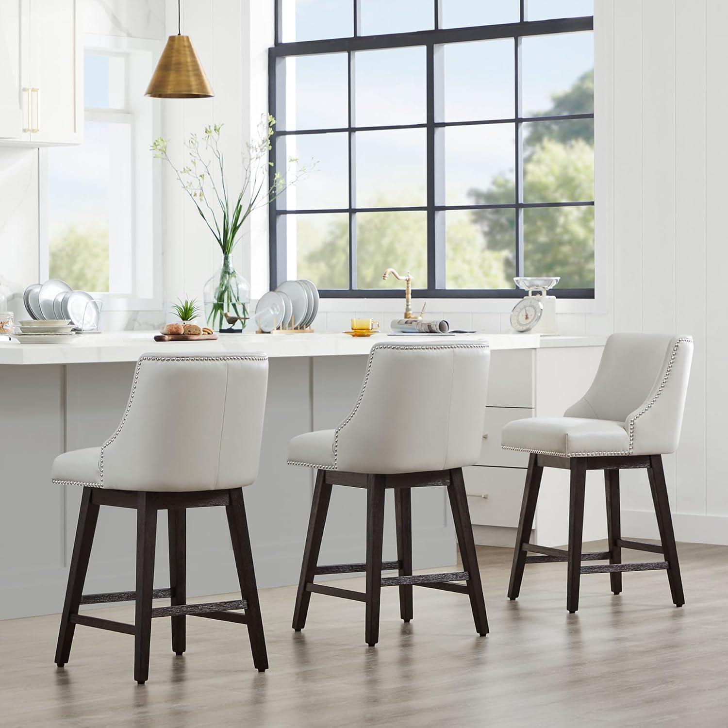 image:imageCHITA Counter Height Swivel Bar Stools Set of 2 FSC Certified Upholstered Counter Stools Modern Swivel Barstools with Wood Legs for Kitchen Island 26 Seat Height Fabric in LinenCream Grey