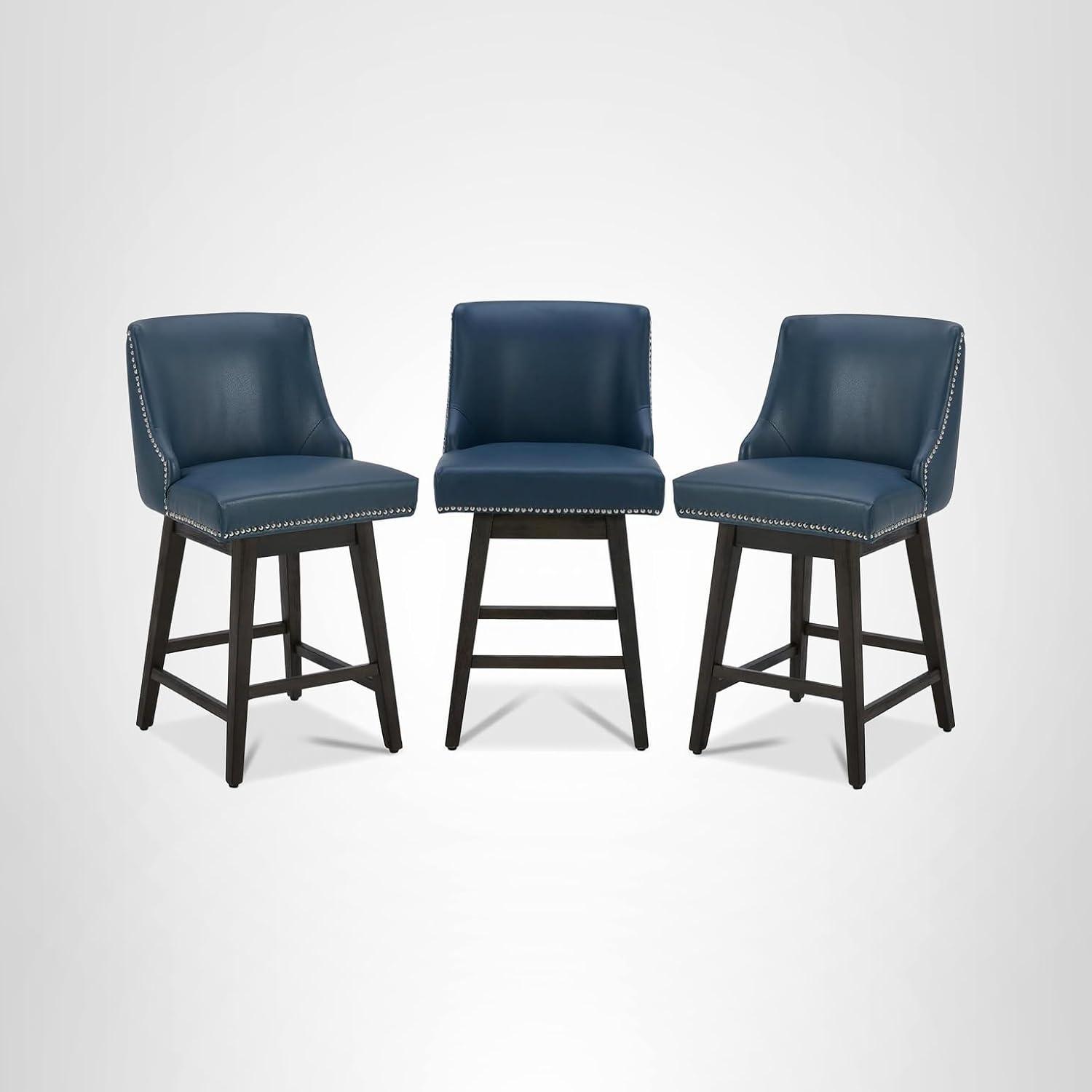 image:imageCHITA Counter Height Swivel Bar Stools Set of 2 FSC Certified Upholstered Counter Stools Modern Swivel Barstools with Wood Legs for Kitchen Island 26 Seat Height Fabric in LinenBlue