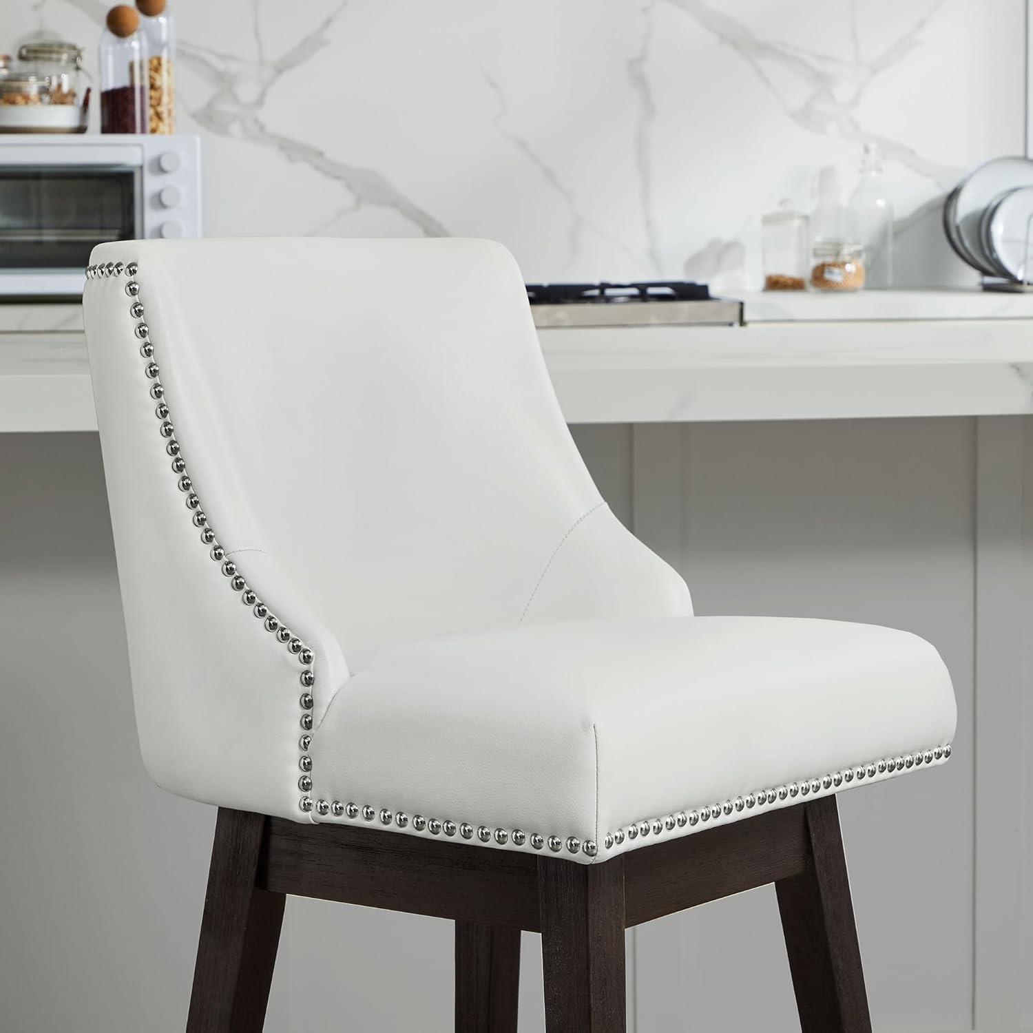 image:imageCHITA Counter Height Swivel Bar Stools Set of 2 FSC Certified Upholstered Counter Stools Modern Swivel Barstools with Wood Legs for Kitchen Island 26 Seat Height Fabric in LinenWhite