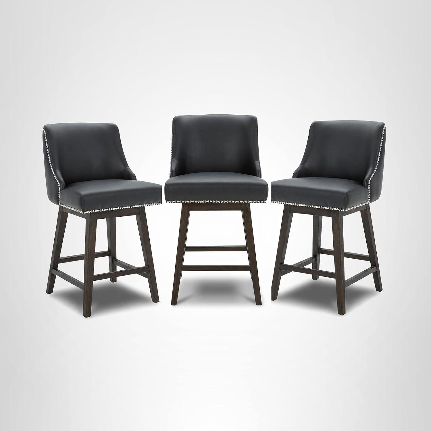 image:imageCHITA Counter Height Swivel Bar Stools Set of 2 FSC Certified Upholstered Counter Stools Modern Swivel Barstools with Wood Legs for Kitchen Island 26 Seat Height Fabric in LinenBlack