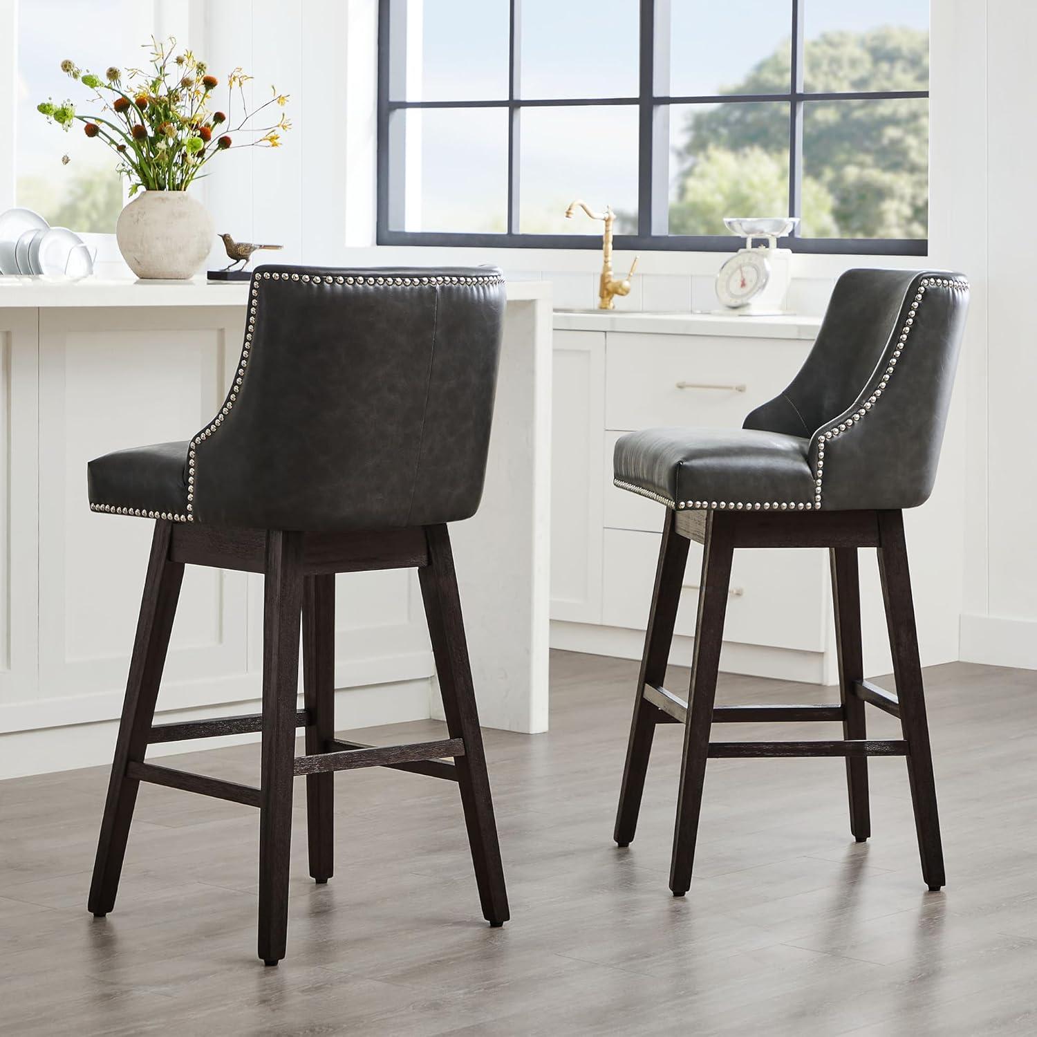 image:imageCHITA Counter Height Swivel Bar Stools Set of 2 FSC Certified Upholstered Counter Stools Modern Swivel Barstools with Wood Legs for Kitchen Island 26 Seat Height Fabric in LinenRetro Grey
