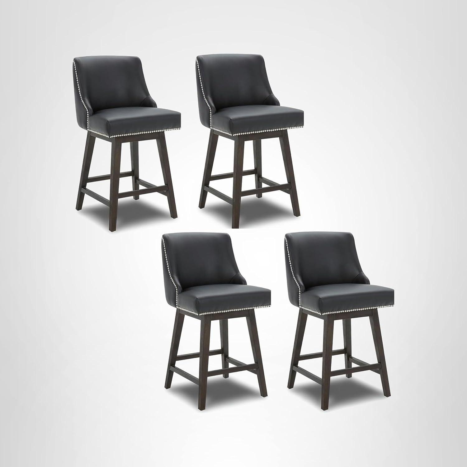 image:imageCHITA Counter Height Swivel Bar Stools Set of 2 FSC Certified Upholstered Counter Stools Modern Swivel Barstools with Wood Legs for Kitchen Island 26 Seat Height Fabric in LinenBlack