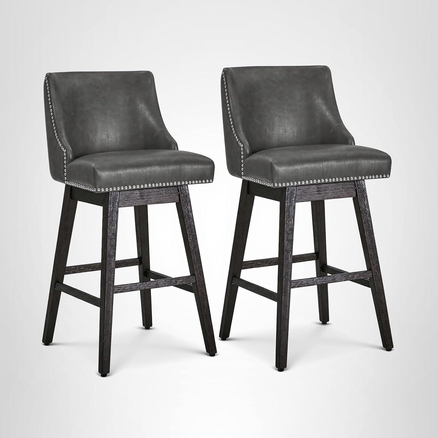image:imageCHITA Counter Height Swivel Bar Stools Set of 2 FSC Certified Upholstered Counter Stools Modern Swivel Barstools with Wood Legs for Kitchen Island 26 Seat Height Fabric in LinenRetro Grey