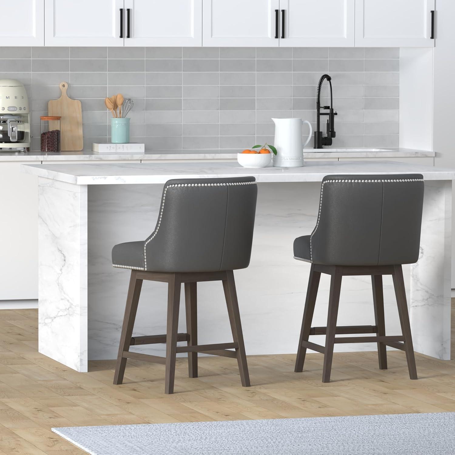 image:imageCHITA Counter Height Swivel Bar Stools Set of 2 FSC Certified Upholstered Counter Stools Modern Swivel Barstools with Wood Legs for Kitchen Island 26 Seat Height Fabric in LinenBlack