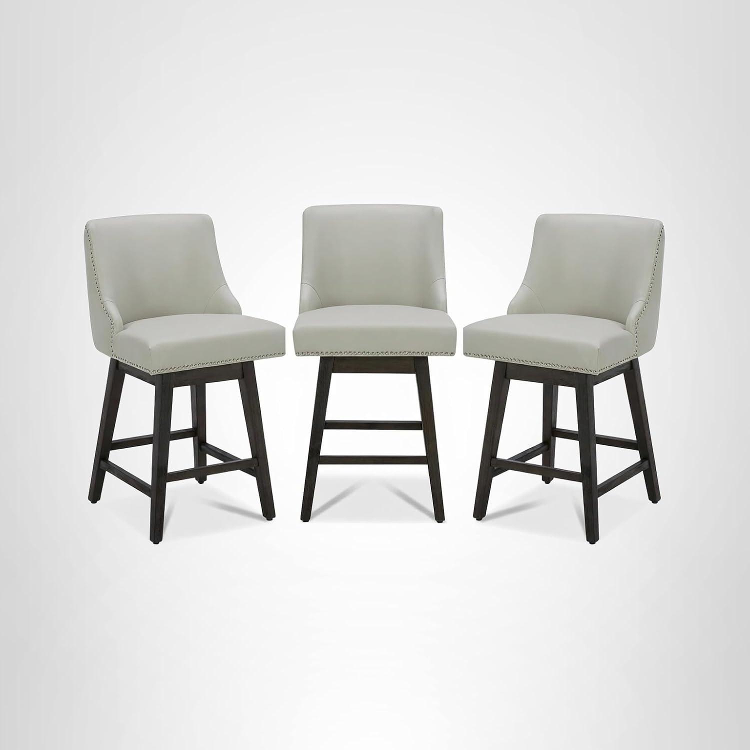 image:imageCHITA Counter Height Swivel Bar Stools Set of 2 FSC Certified Upholstered Counter Stools Modern Swivel Barstools with Wood Legs for Kitchen Island 26 Seat Height Fabric in LinenCream Grey