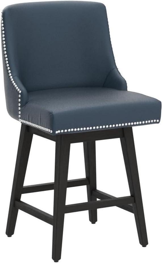 image:imageCHITA Counter Height Swivel Bar Stools Set of 2 FSC Certified Upholstered Counter Stools Modern Swivel Barstools with Wood Legs for Kitchen Island 26 Seat Height Fabric in LinenBlue