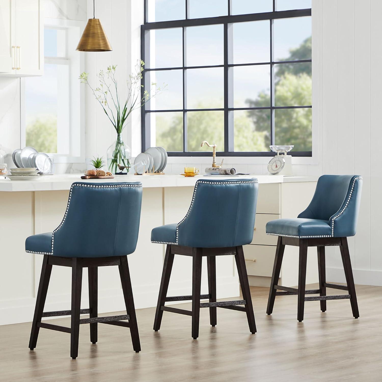 image:imageCHITA Counter Height Swivel Bar Stools Set of 2 FSC Certified Upholstered Counter Stools Modern Swivel Barstools with Wood Legs for Kitchen Island 26 Seat Height Fabric in LinenBlue