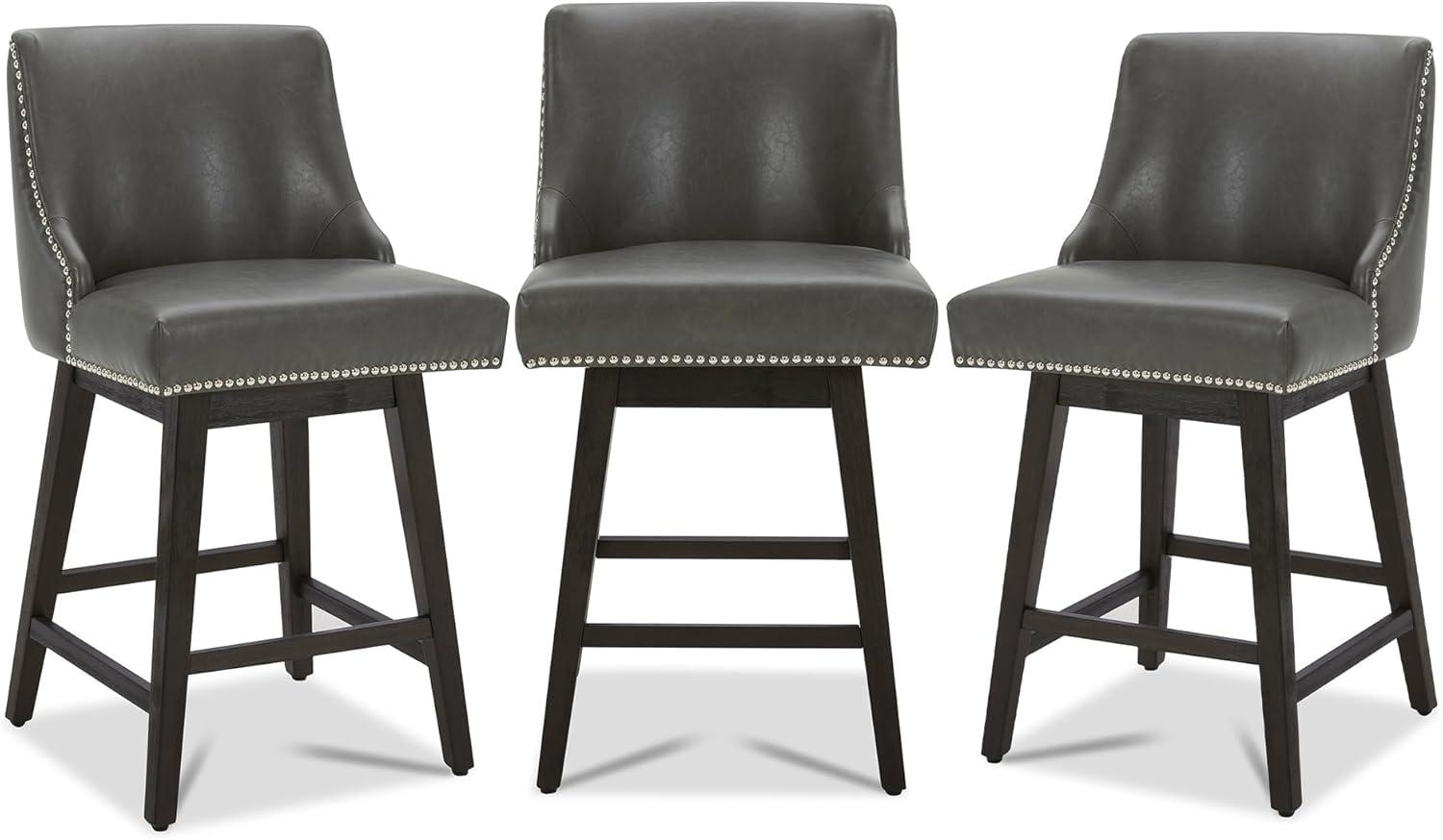 image:imageCHITA Counter Height Swivel Bar Stools Set of 2 FSC Certified Upholstered Counter Stools Modern Swivel Barstools with Wood Legs for Kitchen Island 26 Seat Height Fabric in LinenRetro Grey