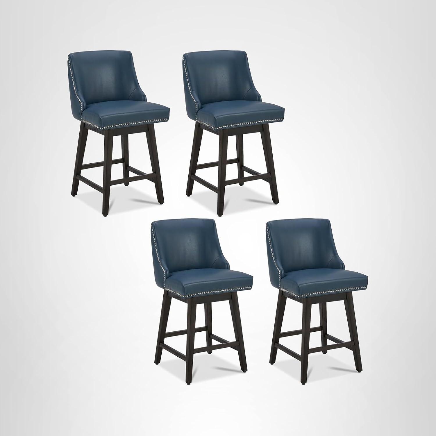 image:imageCHITA Counter Height Swivel Bar Stools Set of 2 FSC Certified Upholstered Counter Stools Modern Swivel Barstools with Wood Legs for Kitchen Island 26 Seat Height Fabric in LinenBlue