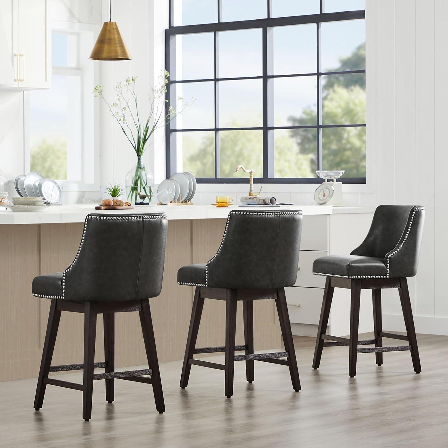 image:imageCHITA Counter Height Swivel Bar Stools Set of 2 FSC Certified Upholstered Counter Stools Modern Swivel Barstools with Wood Legs for Kitchen Island 26 Seat Height Fabric in LinenRetro Grey