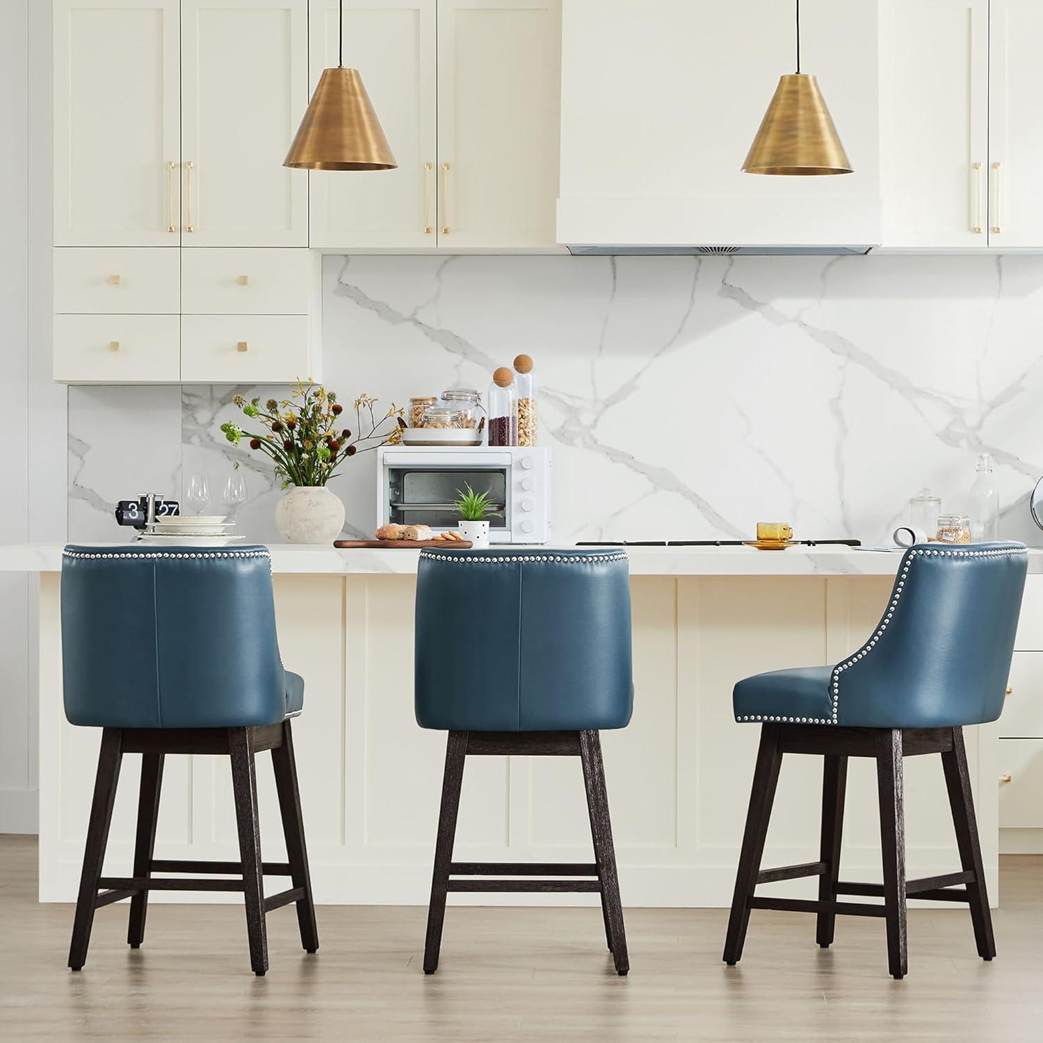 image:imageCHITA Counter Height Swivel Bar Stools Set of 2 FSC Certified Upholstered Counter Stools Modern Swivel Barstools with Wood Legs for Kitchen Island 26 Seat Height Fabric in LinenBlue
