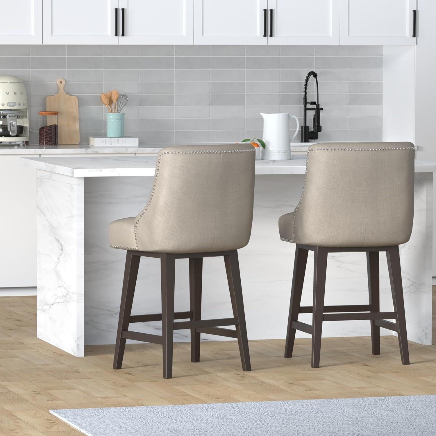 image:imageCHITA Counter Height Swivel Bar Stools Set of 2 FSC Certified Upholstered Counter Stools Modern Swivel Barstools with Wood Legs for Kitchen Island 26 Seat Height Fabric in LinenTan