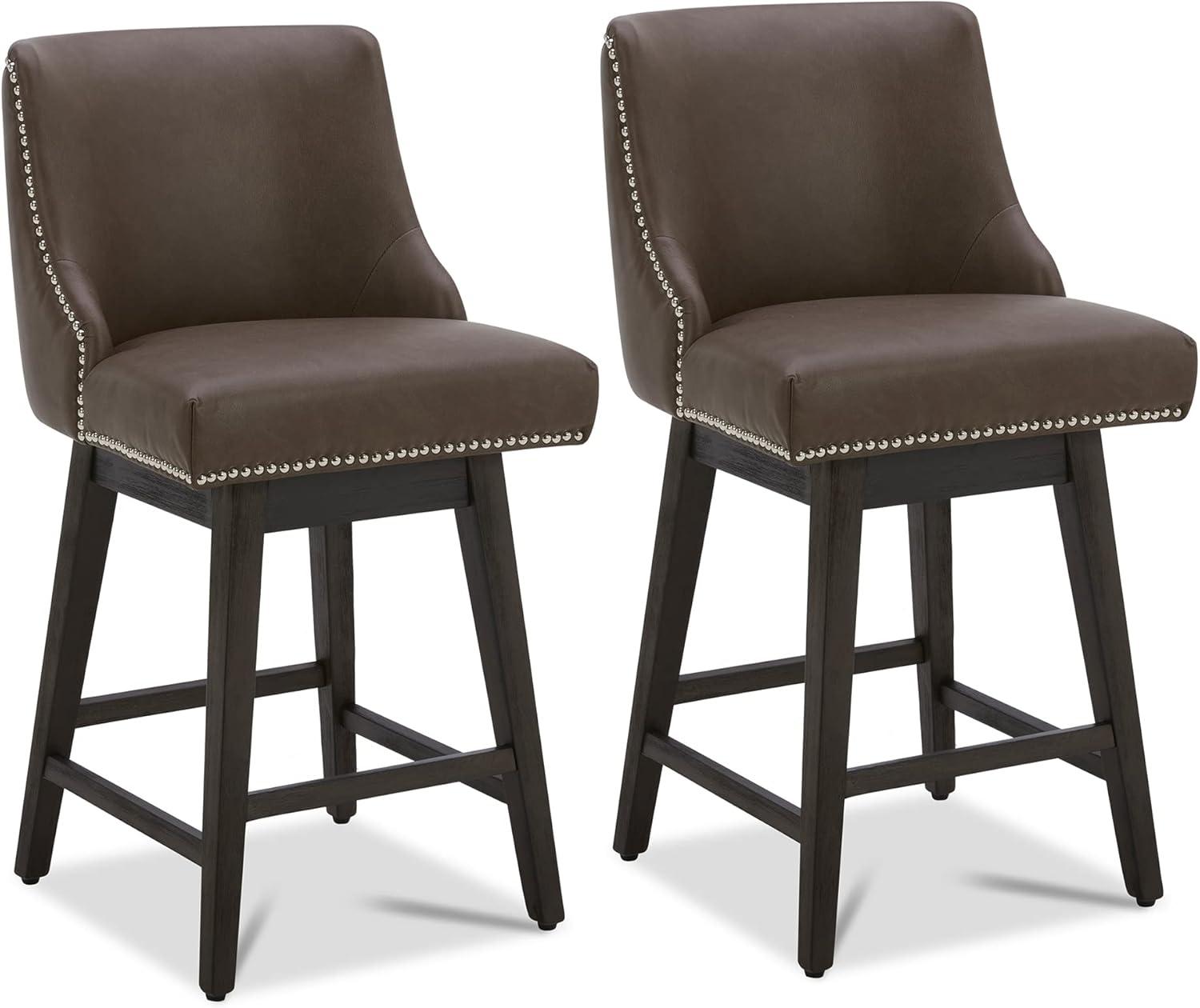 image:imageCHITA Counter Height Swivel Bar Stools Set of 2 FSC Certified Upholstered Counter Stools Modern Swivel Barstools with Wood Legs for Kitchen Island 26 Seat Height Fabric in LinenChocolate