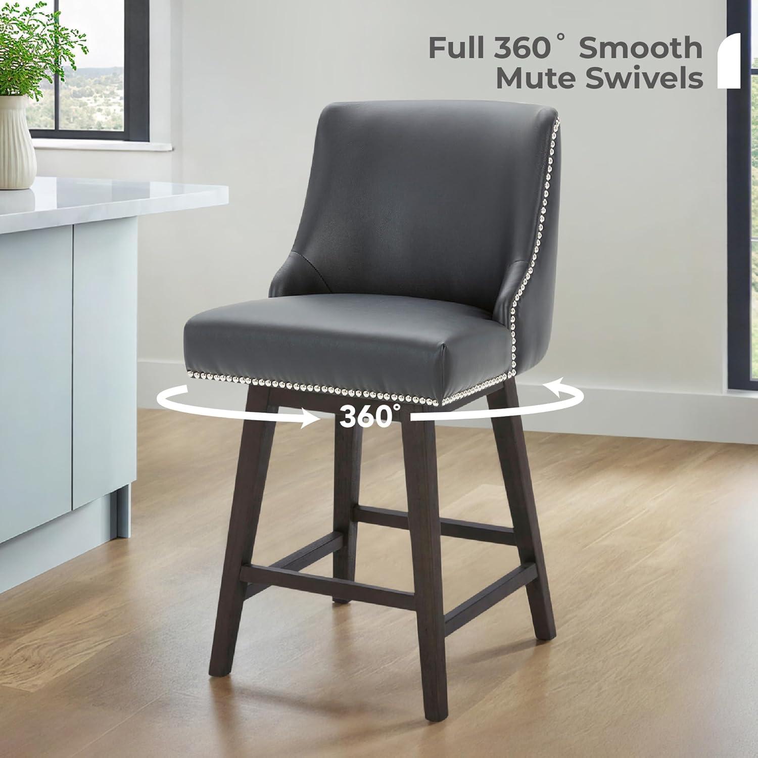 image:imageCHITA Counter Height Swivel Bar Stools Set of 2 FSC Certified Upholstered Counter Stools Modern Swivel Barstools with Wood Legs for Kitchen Island 26 Seat Height Fabric in LinenBlack