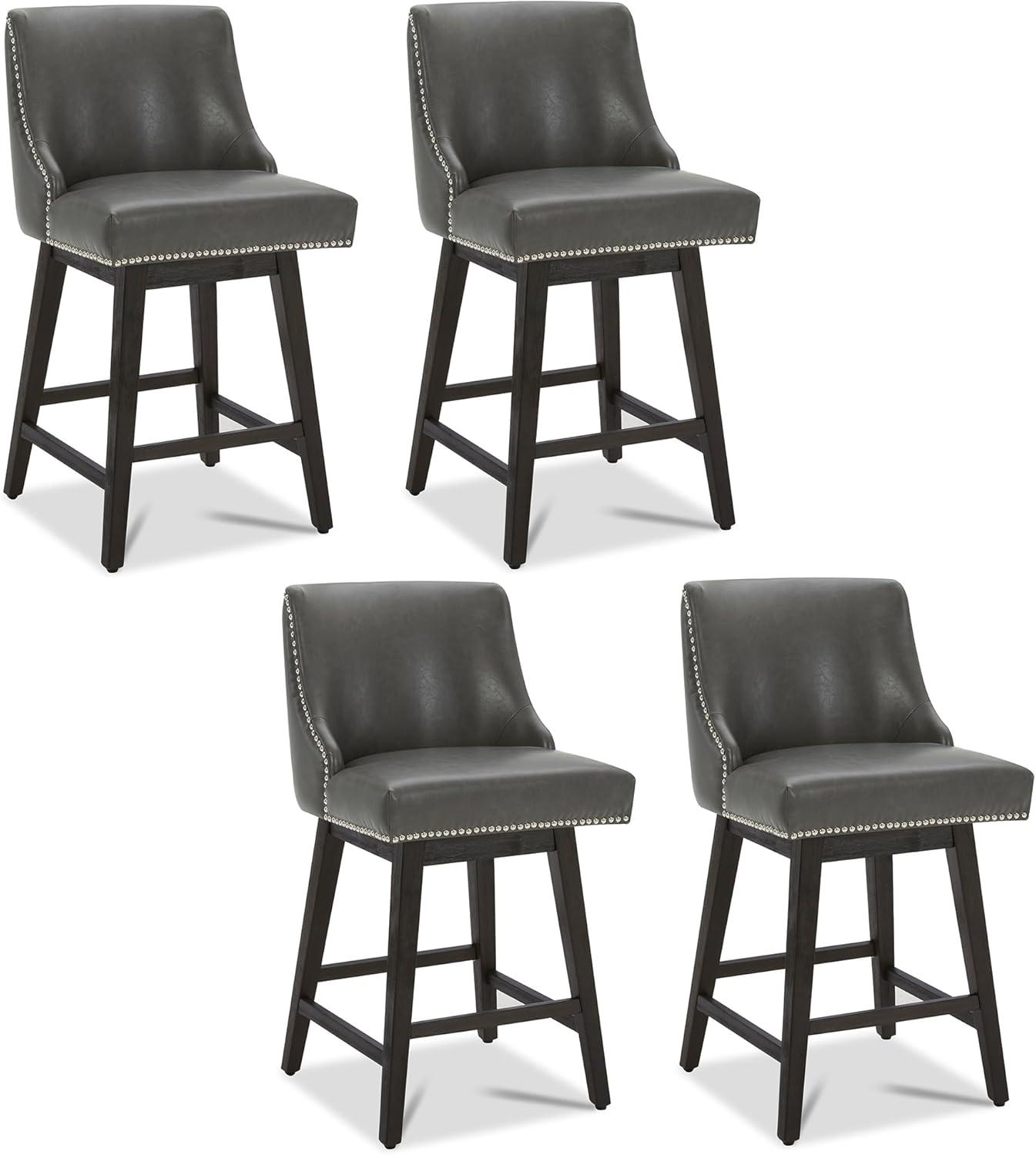 image:imageCHITA Counter Height Swivel Bar Stools Set of 2 FSC Certified Upholstered Counter Stools Modern Swivel Barstools with Wood Legs for Kitchen Island 26 Seat Height Fabric in LinenRetro Grey