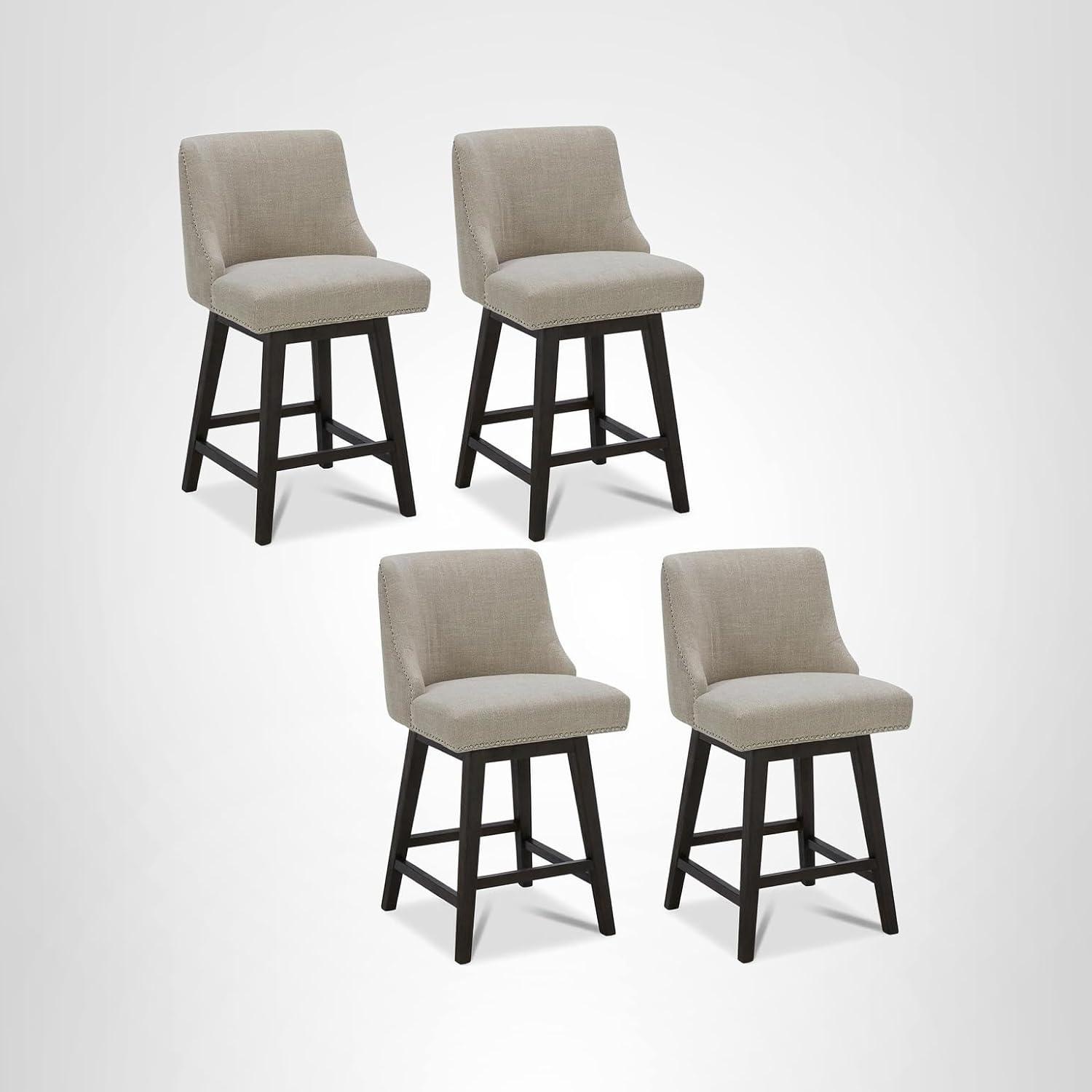 image:imageCHITA Counter Height Swivel Bar Stools Set of 2 FSC Certified Upholstered Counter Stools Modern Swivel Barstools with Wood Legs for Kitchen Island 26 Seat Height Fabric in LinenTan