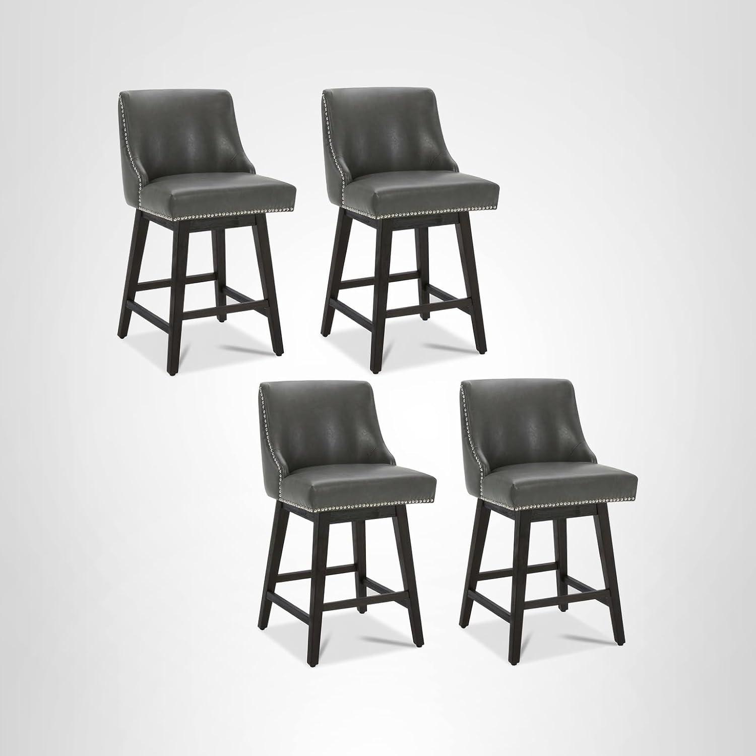 image:imageCHITA Counter Height Swivel Bar Stools Set of 2 FSC Certified Upholstered Counter Stools Modern Swivel Barstools with Wood Legs for Kitchen Island 26 Seat Height Fabric in LinenRetro Grey