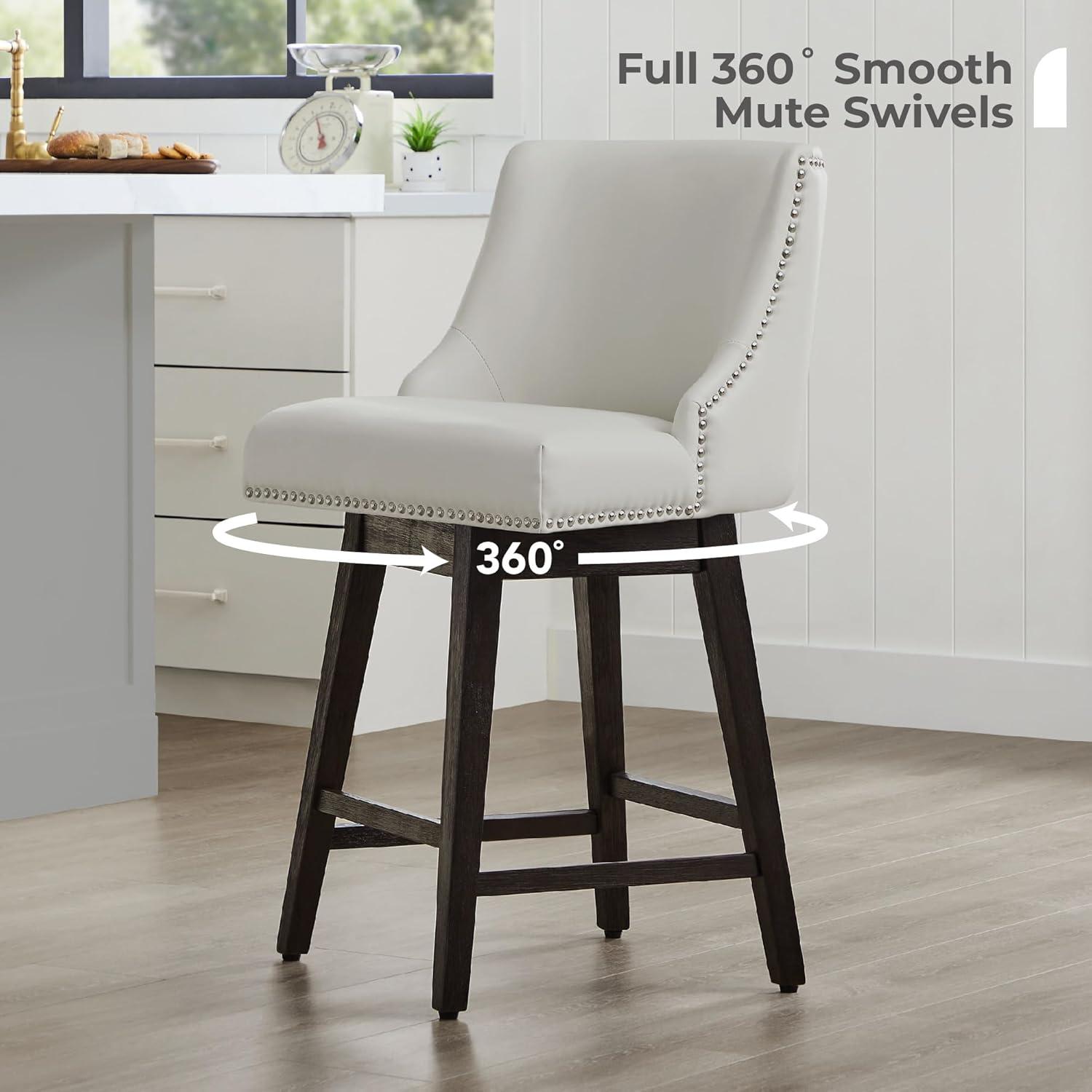 image:imageCHITA Counter Height Swivel Bar Stools Set of 2 FSC Certified Upholstered Counter Stools Modern Swivel Barstools with Wood Legs for Kitchen Island 26 Seat Height Fabric in LinenCream Grey