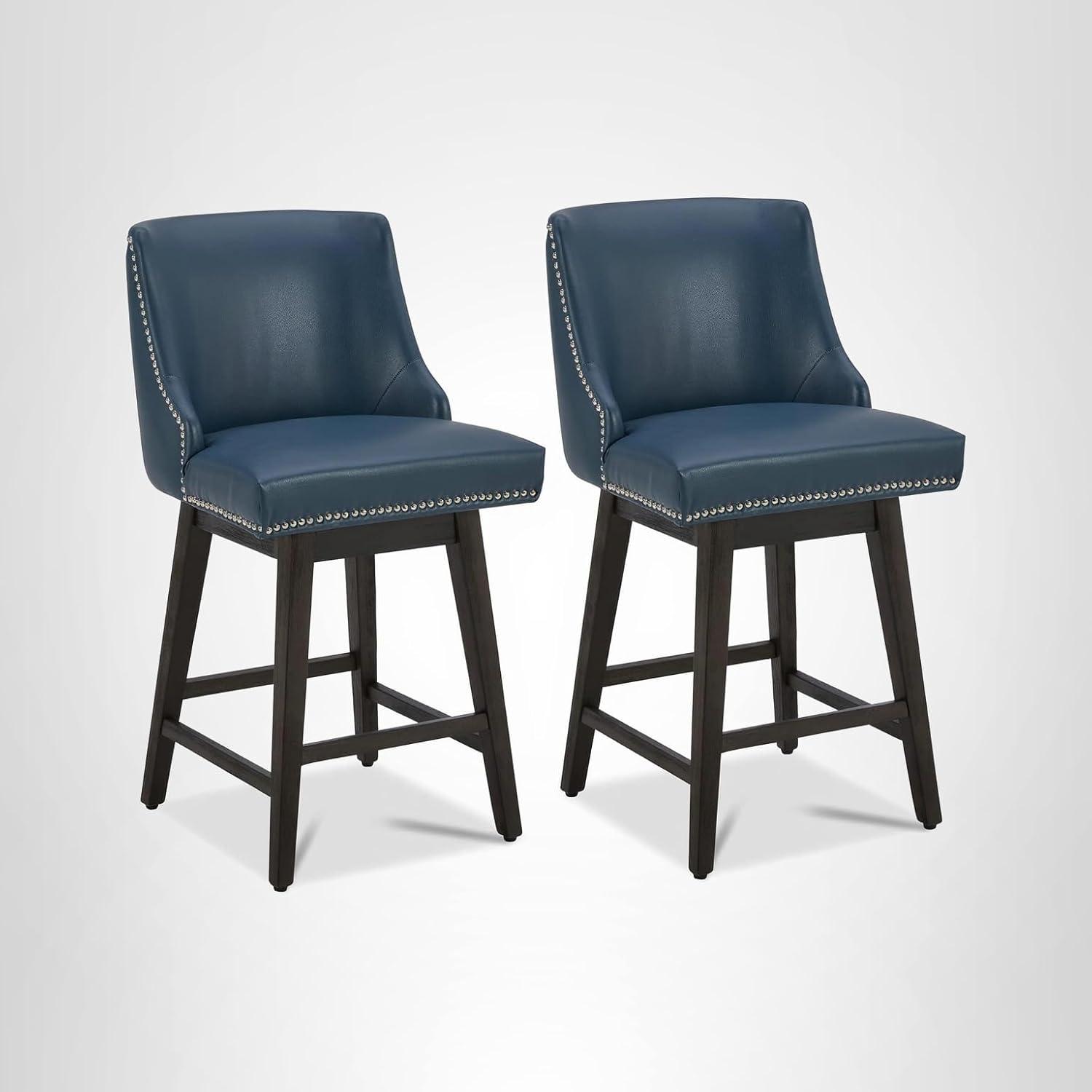 image:imageCHITA Counter Height Swivel Bar Stools Set of 2 FSC Certified Upholstered Counter Stools Modern Swivel Barstools with Wood Legs for Kitchen Island 26 Seat Height Fabric in LinenBlue