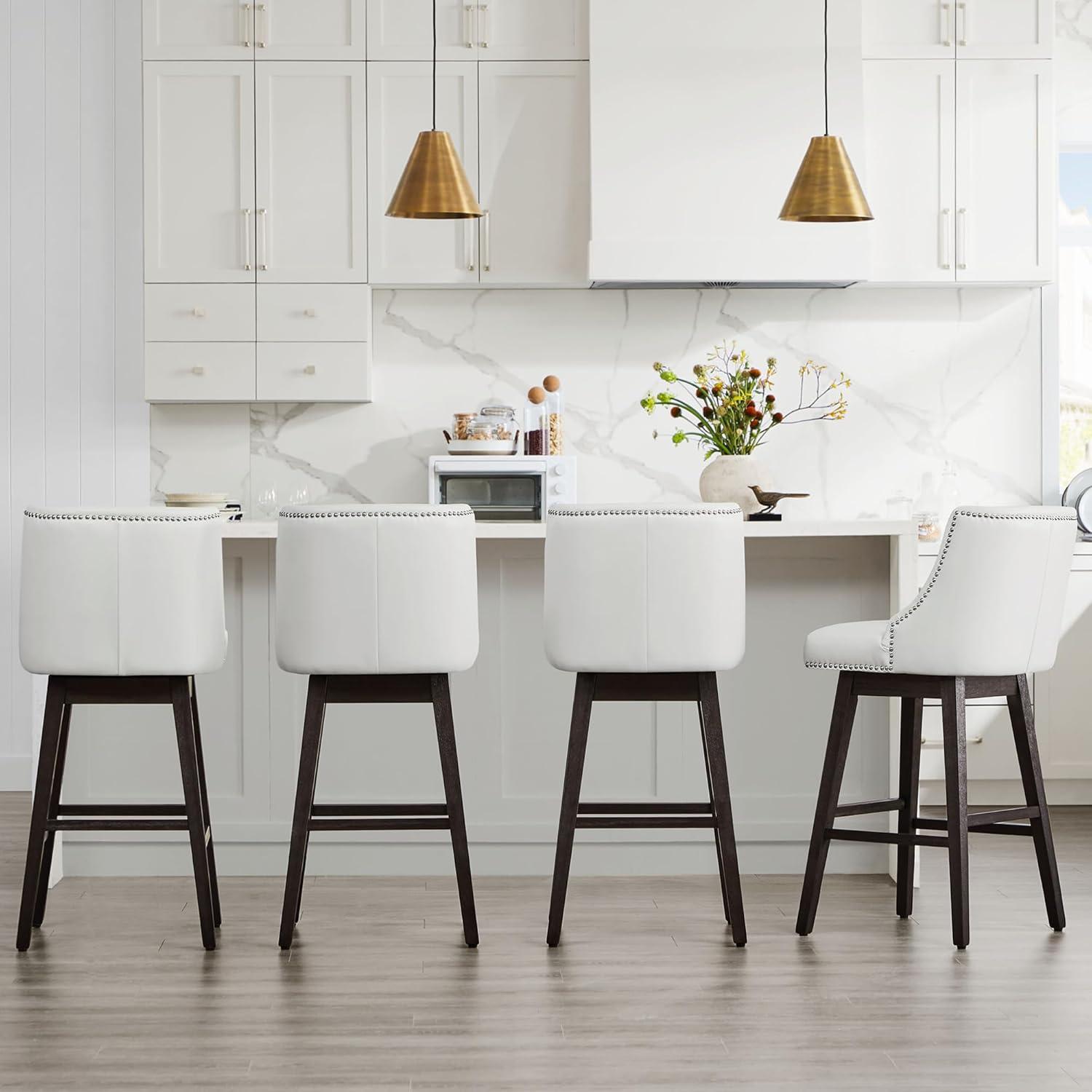 image:imageCHITA Counter Height Swivel Bar Stools Set of 2 FSC Certified Upholstered Counter Stools Modern Swivel Barstools with Wood Legs for Kitchen Island 26 Seat Height Fabric in LinenWhite