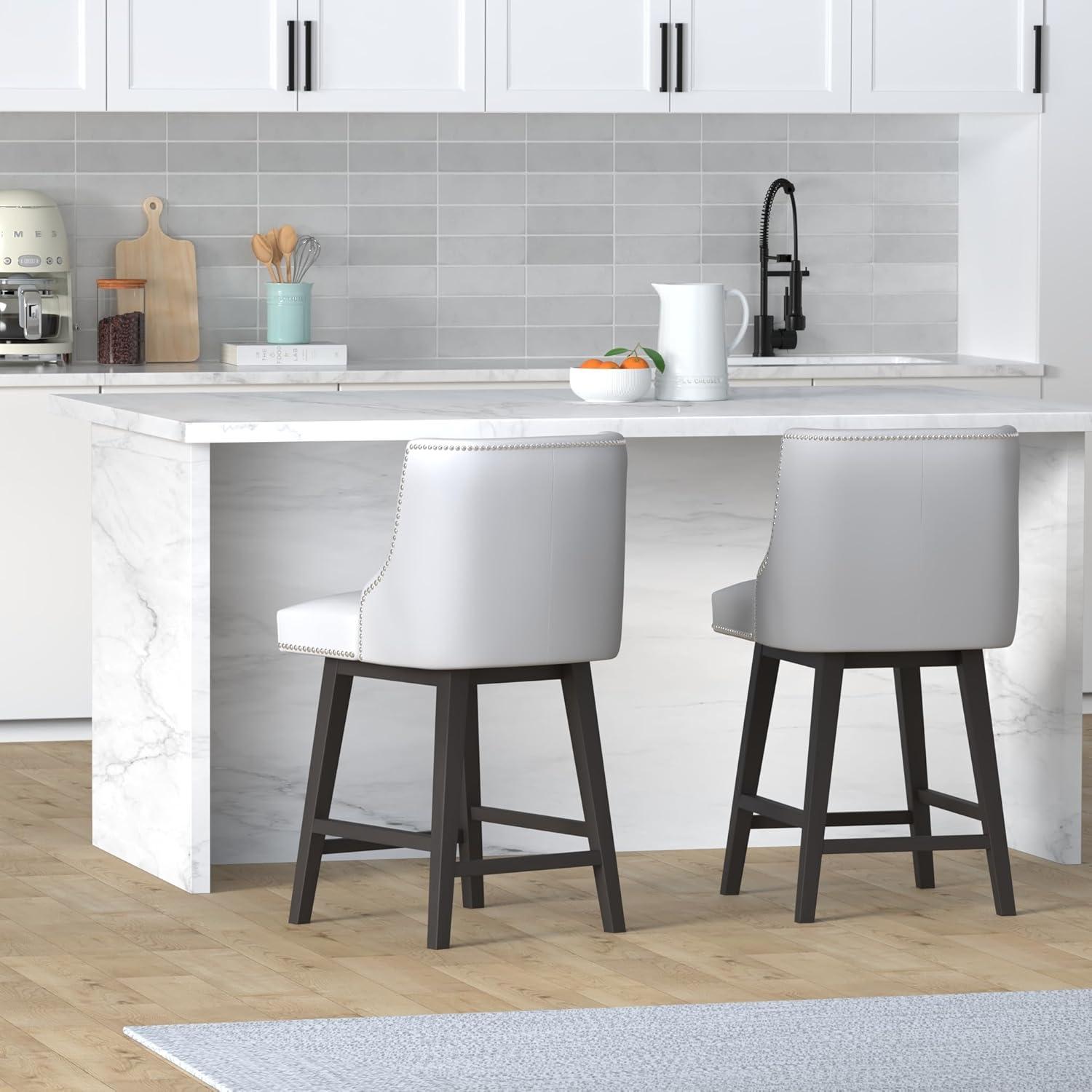 image:imageCHITA Counter Height Swivel Bar Stools Set of 2 FSC Certified Upholstered Counter Stools Modern Swivel Barstools with Wood Legs for Kitchen Island 26 Seat Height Fabric in LinenWhite