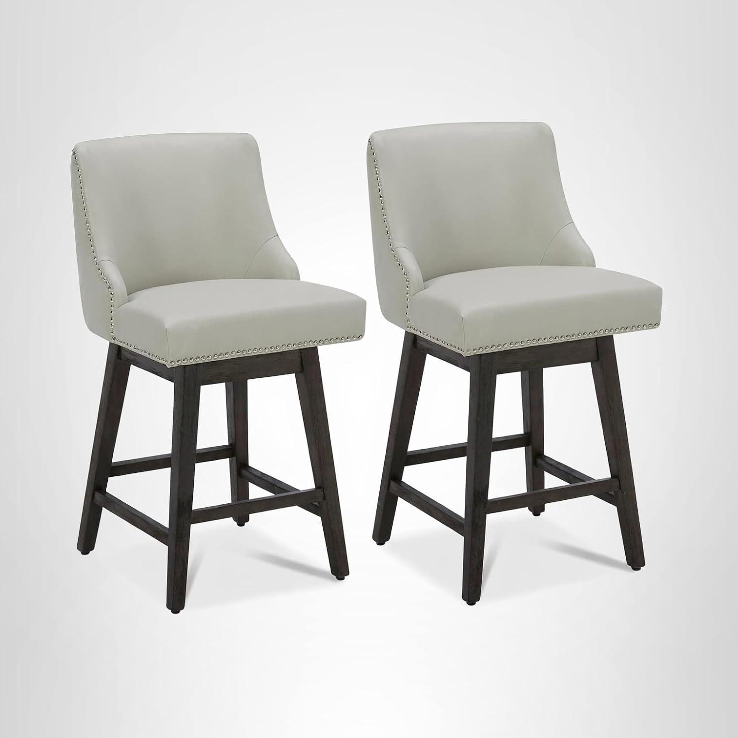 image:imageCHITA Counter Height Swivel Bar Stools Set of 2 FSC Certified Upholstered Counter Stools Modern Swivel Barstools with Wood Legs for Kitchen Island 26 Seat Height Fabric in LinenCream Grey