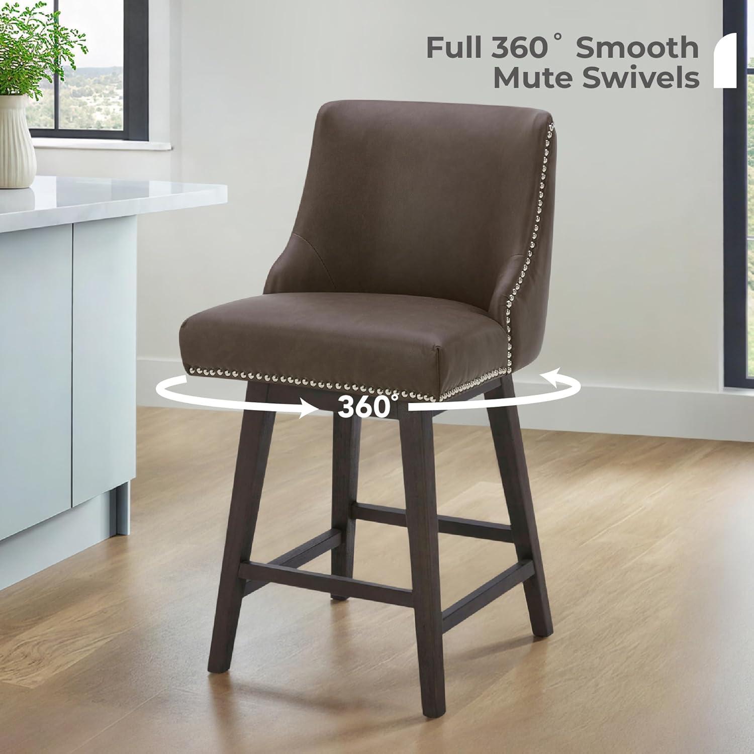 image:imageCHITA Counter Height Swivel Bar Stools Set of 2 FSC Certified Upholstered Counter Stools Modern Swivel Barstools with Wood Legs for Kitchen Island 26 Seat Height Fabric in LinenChocolate