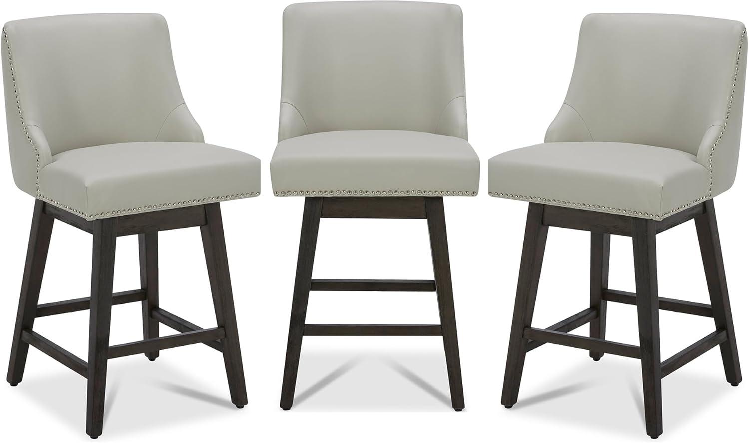image:imageCHITA Counter Height Swivel Bar Stools Set of 2 FSC Certified Upholstered Counter Stools Modern Swivel Barstools with Wood Legs for Kitchen Island 26 Seat Height Fabric in LinenCream Grey