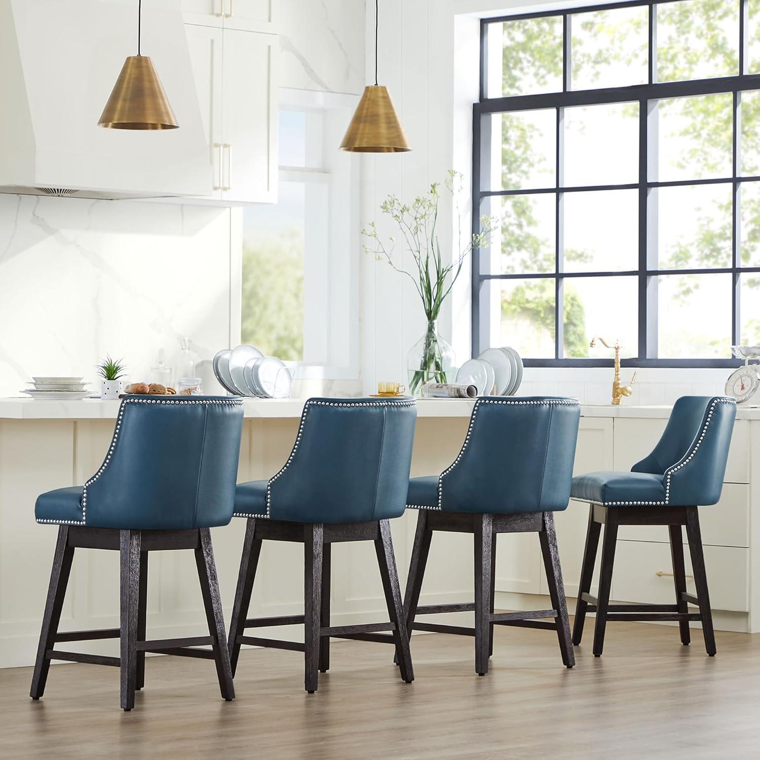 image:imageCHITA Counter Height Swivel Bar Stools Set of 2 FSC Certified Upholstered Counter Stools Modern Swivel Barstools with Wood Legs for Kitchen Island 26 Seat Height Fabric in LinenBlue