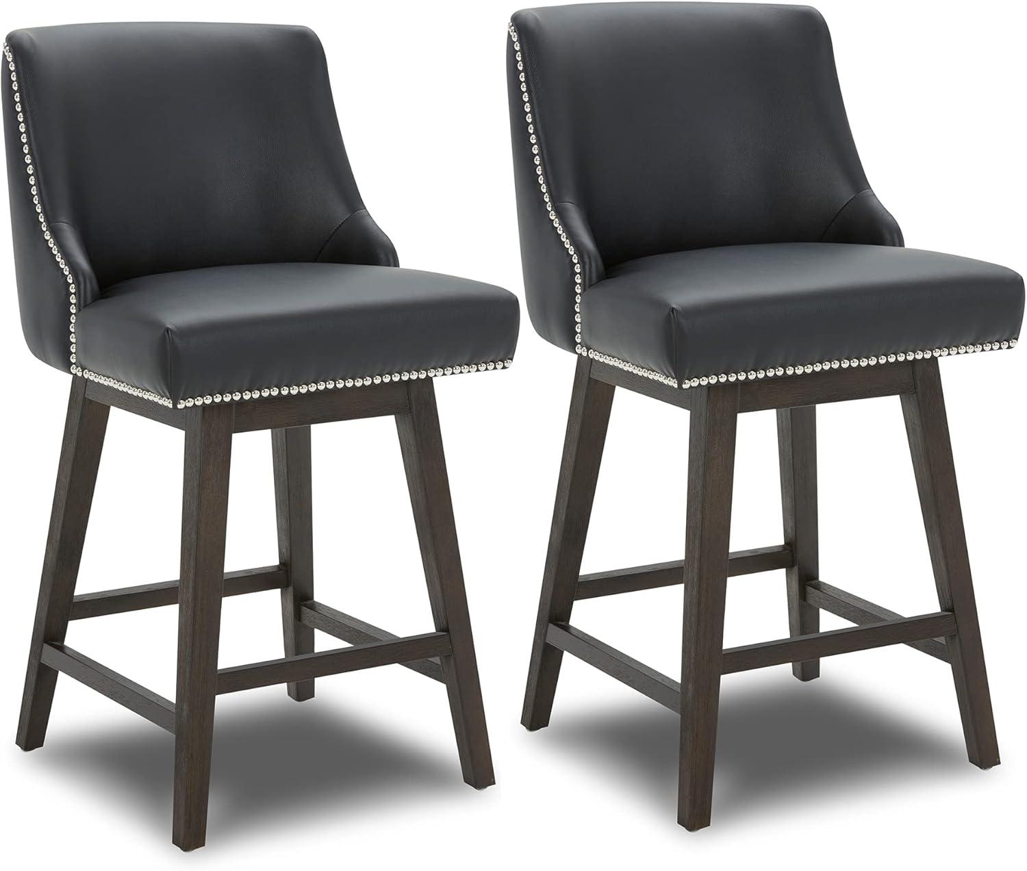 image:imageCHITA Counter Height Swivel Bar Stools Set of 2 FSC Certified Upholstered Counter Stools Modern Swivel Barstools with Wood Legs for Kitchen Island 26 Seat Height Fabric in LinenBlack