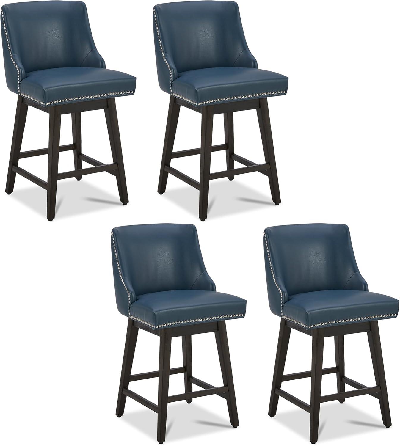 image:imageCHITA Counter Height Swivel Bar Stools Set of 2 FSC Certified Upholstered Counter Stools Modern Swivel Barstools with Wood Legs for Kitchen Island 26 Seat Height Fabric in LinenBlue