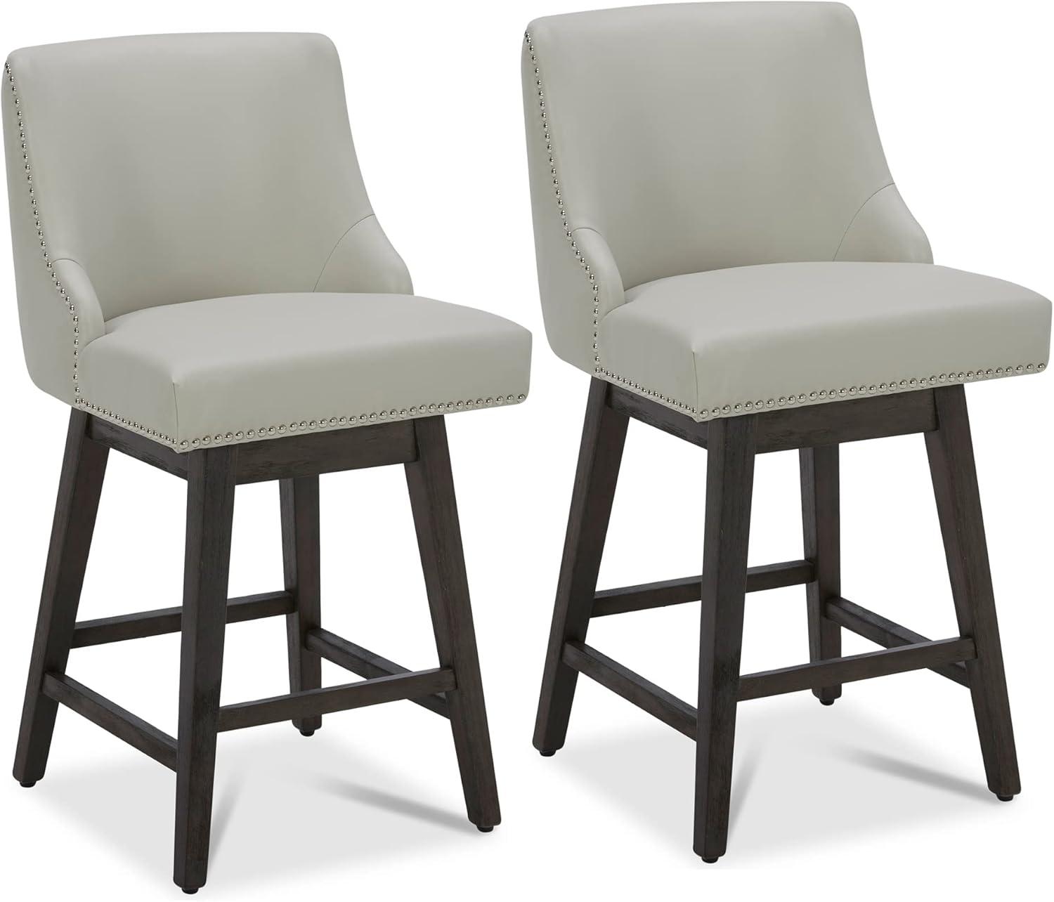 image:imageCHITA Counter Height Swivel Bar Stools Set of 2 FSC Certified Upholstered Counter Stools Modern Swivel Barstools with Wood Legs for Kitchen Island 26 Seat Height Fabric in LinenCream Grey