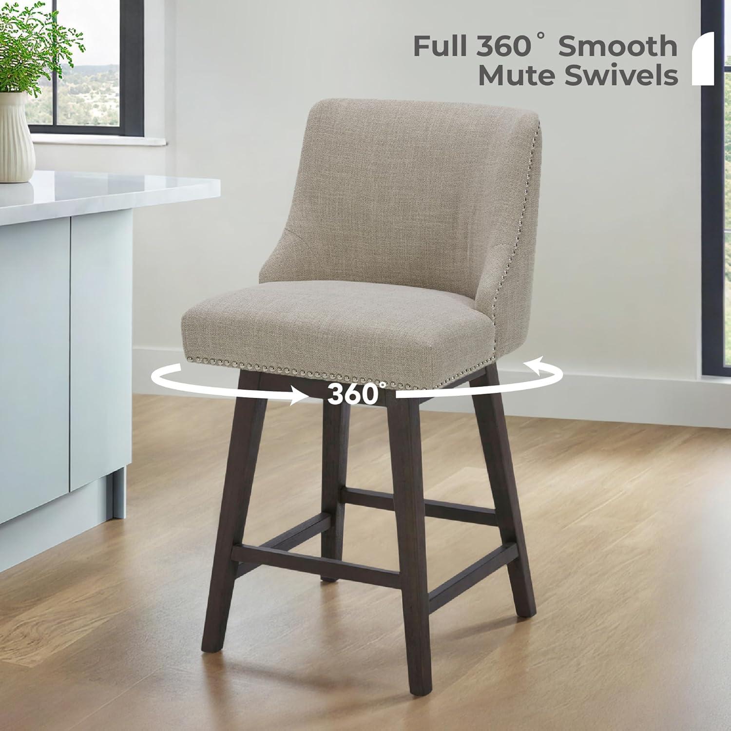image:imageCHITA Counter Height Swivel Bar Stools Set of 2 FSC Certified Upholstered Counter Stools Modern Swivel Barstools with Wood Legs for Kitchen Island 26 Seat Height Fabric in LinenTan