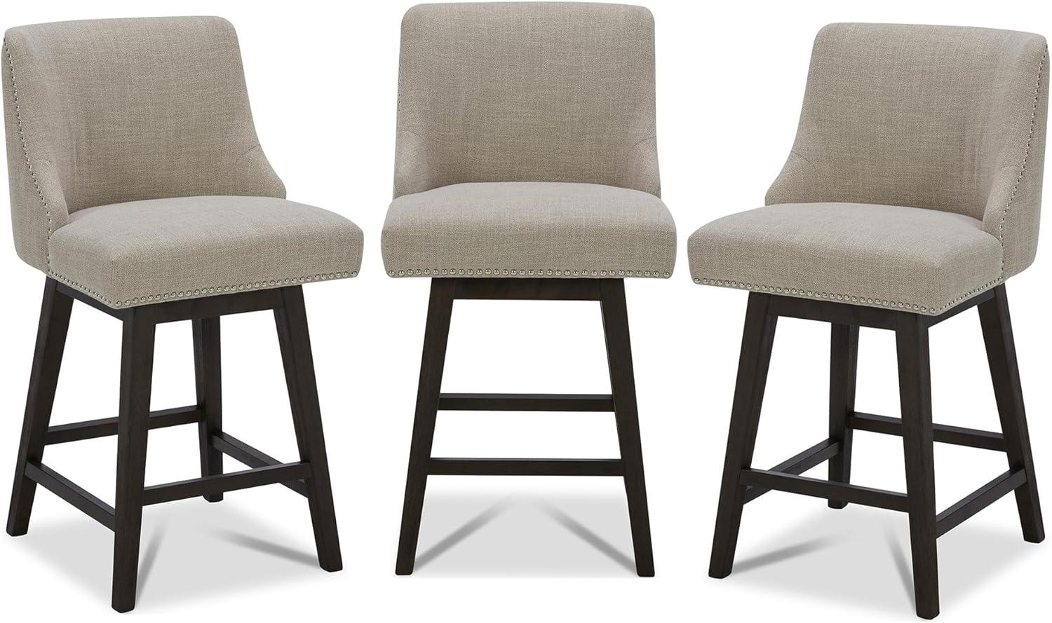 image:imageCHITA Counter Height Swivel Bar Stools Set of 2 FSC Certified Upholstered Counter Stools Modern Swivel Barstools with Wood Legs for Kitchen Island 26 Seat Height Fabric in LinenTan