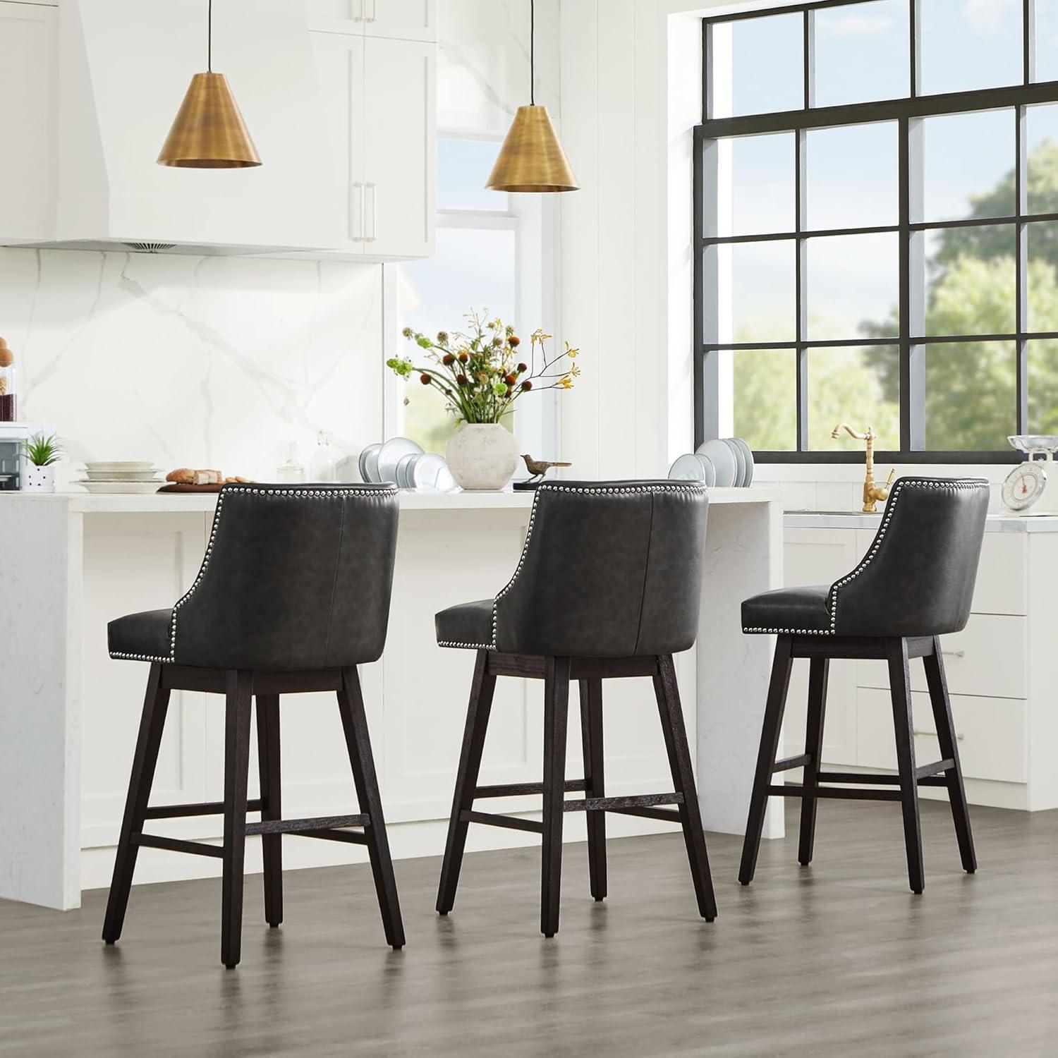 image:imageCHITA Counter Height Swivel Bar Stools Set of 2 FSC Certified Upholstered Counter Stools Modern Swivel Barstools with Wood Legs for Kitchen Island 26 Seat Height Fabric in LinenRetro Grey