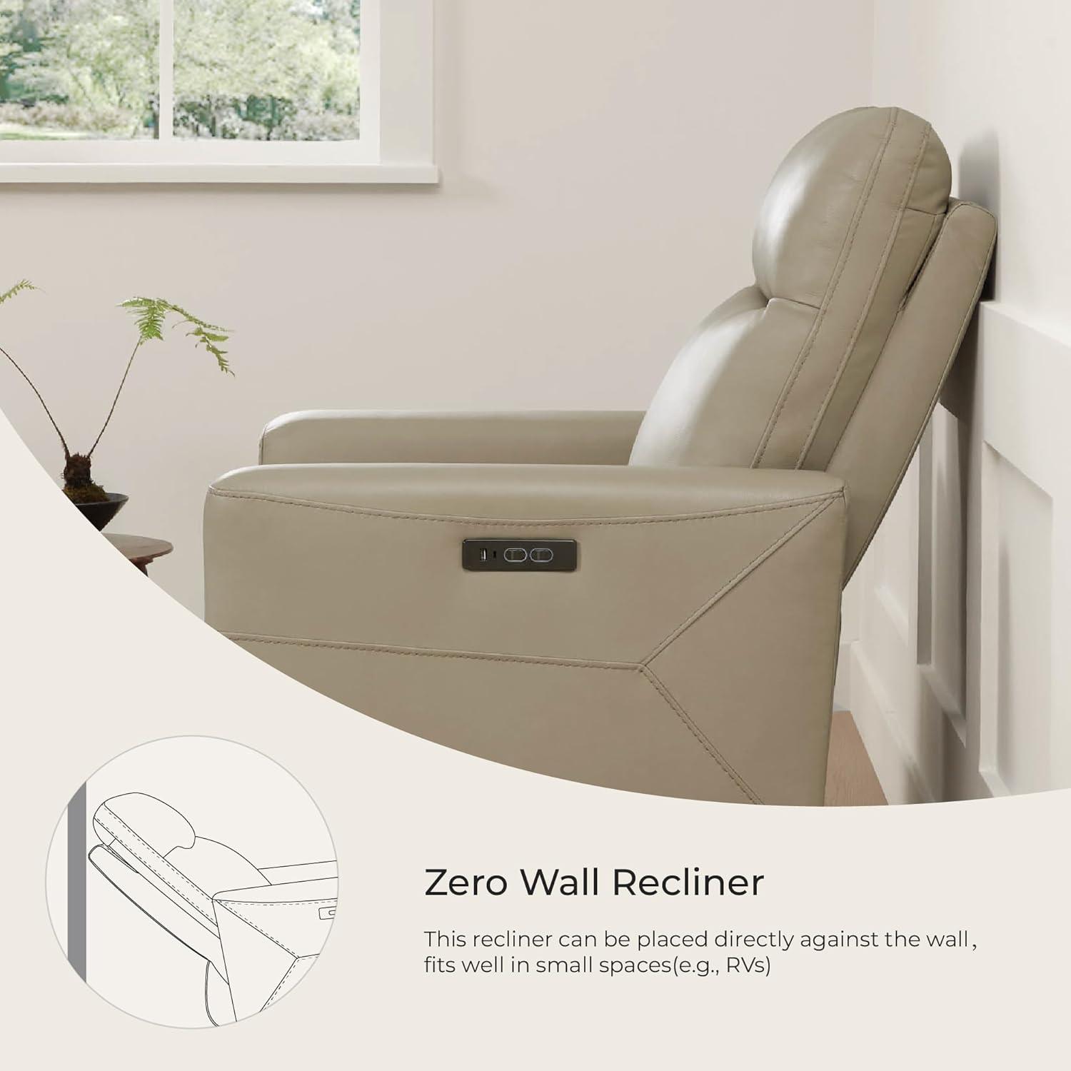 image:imageCHITA Genuine Leather Power Recliner Chair for Adults Electric Wall Hugger Recliner for Small Spaces Modern Living Room and RV Recliner Chair with Adjustable Power Headrest amp Charging Ports BrownGenuine Leather in Latte Tan